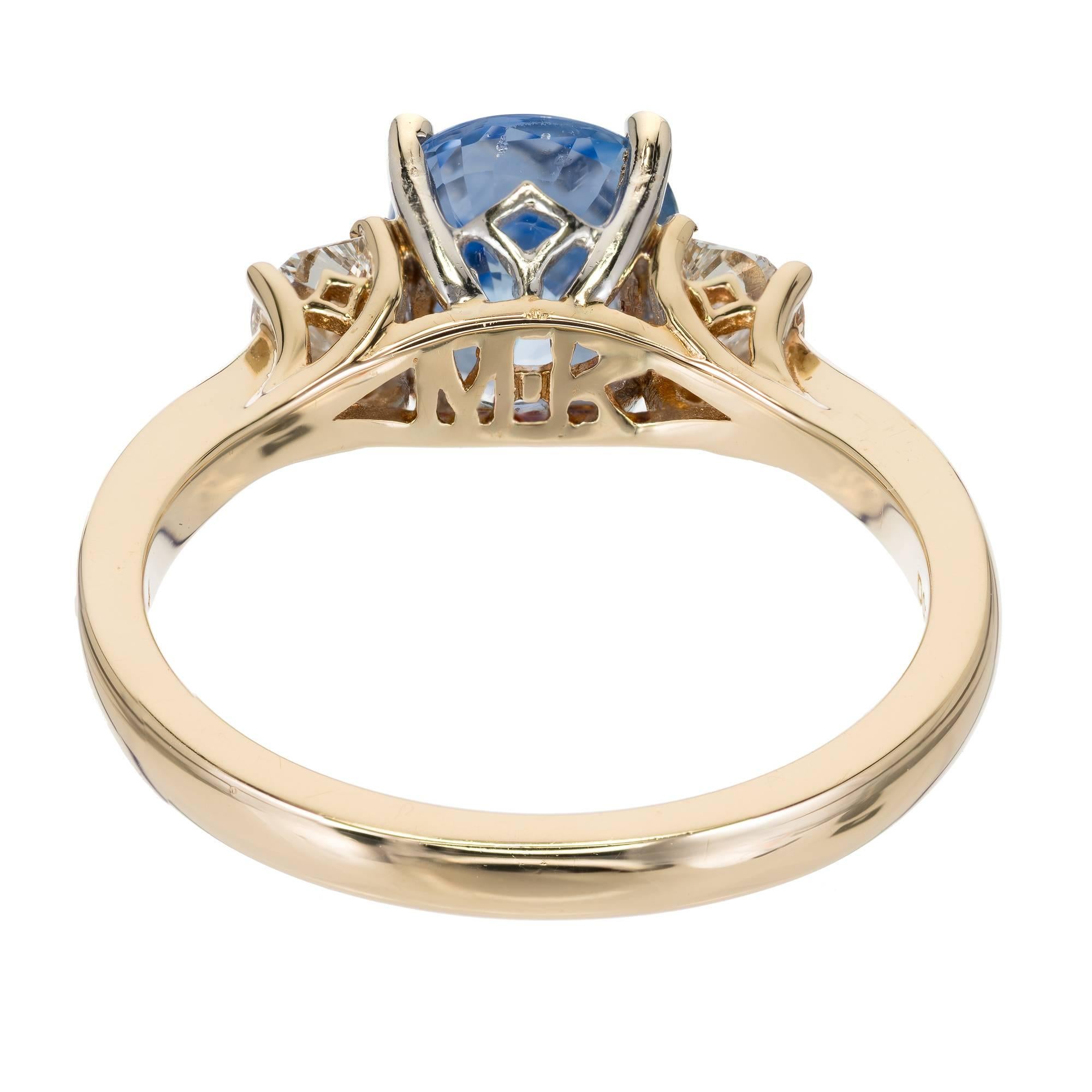 Peter Suchy 2.22 Carat Blue Sapphire Diamond Three-Stone Gold Engagement Ring 2
