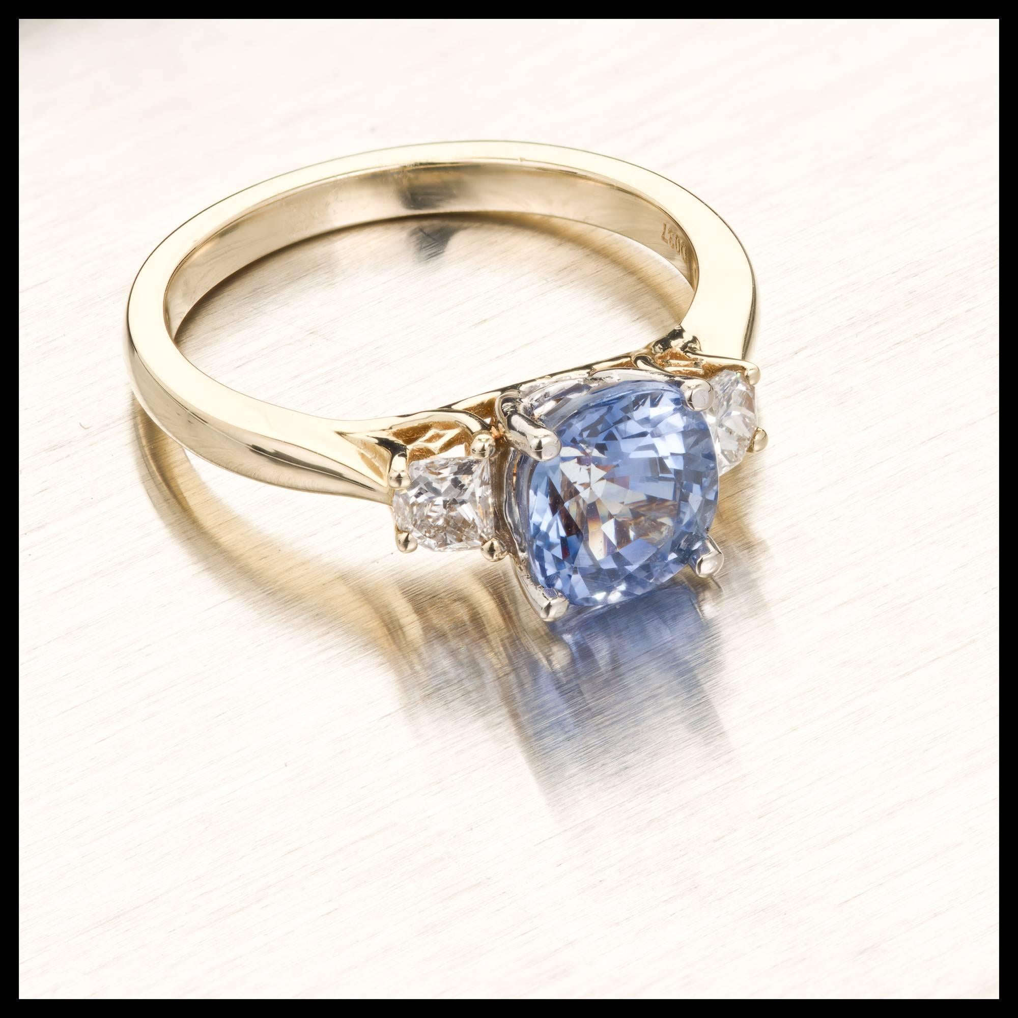Women's Peter Suchy 2.22 Carat Blue Sapphire Diamond Three-Stone Gold Engagement Ring