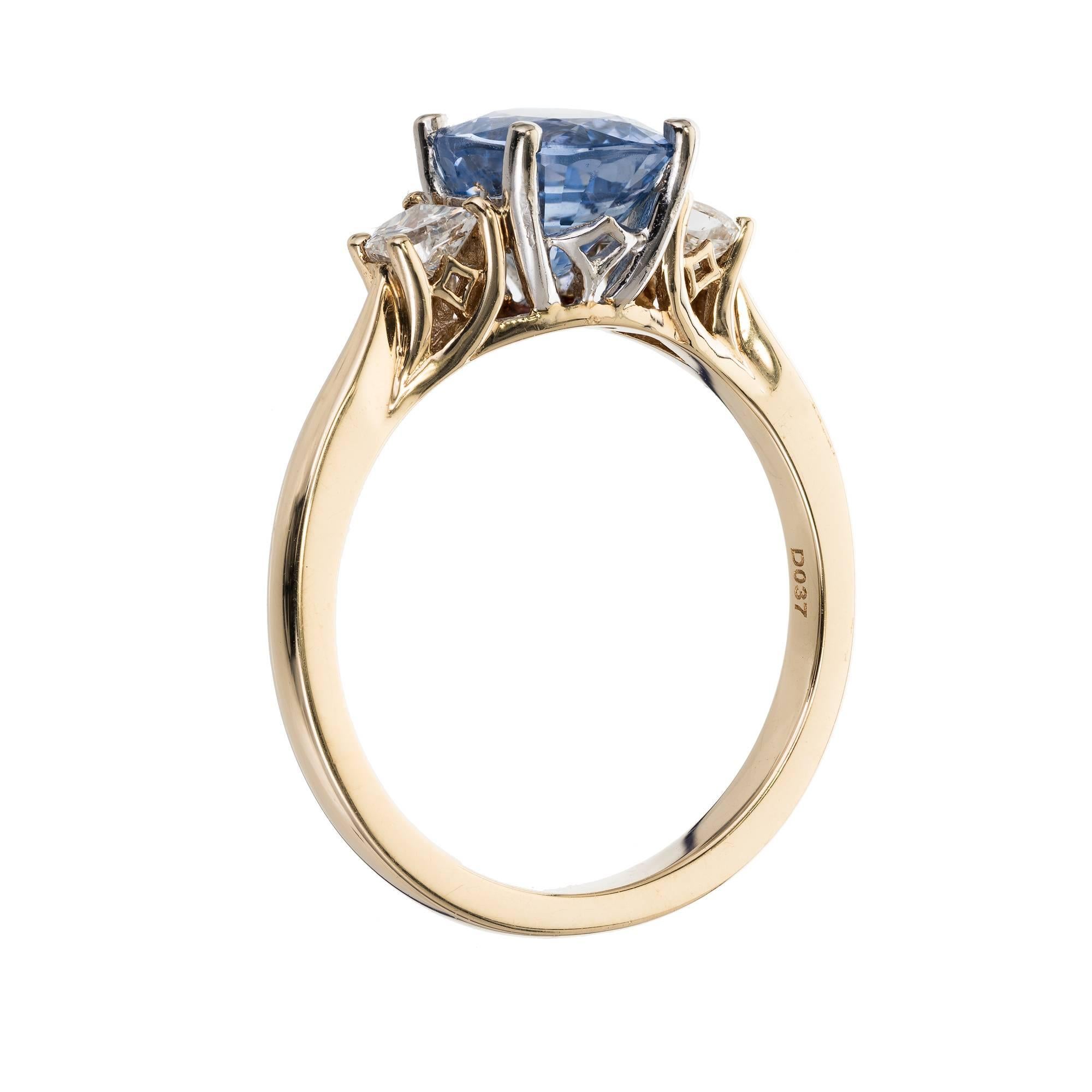 Peter Suchy 2.22 Carat Blue Sapphire Diamond Three-Stone Gold Engagement Ring 3
