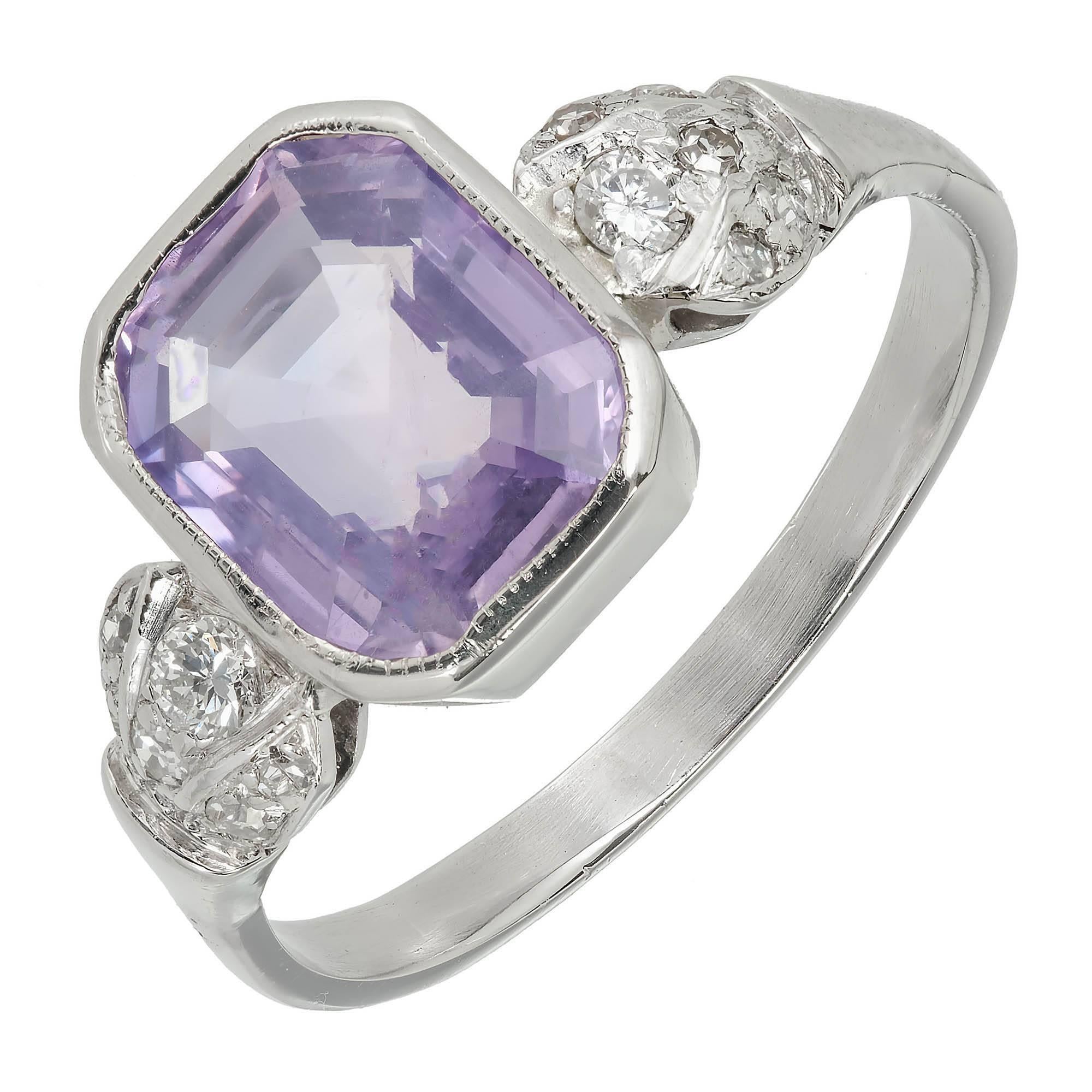 2.78 Carat Purple Octagon Sapphire Diamond Platinum Engagement Ring For Sale