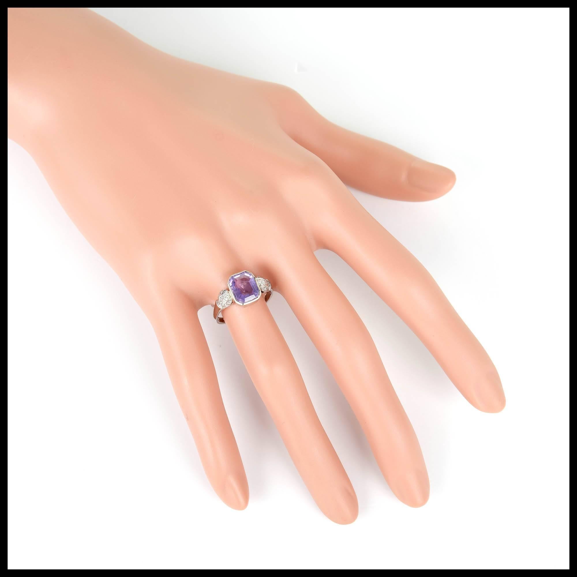 Women's 2.78 Carat Purple Octagon Sapphire Diamond Platinum Engagement Ring For Sale