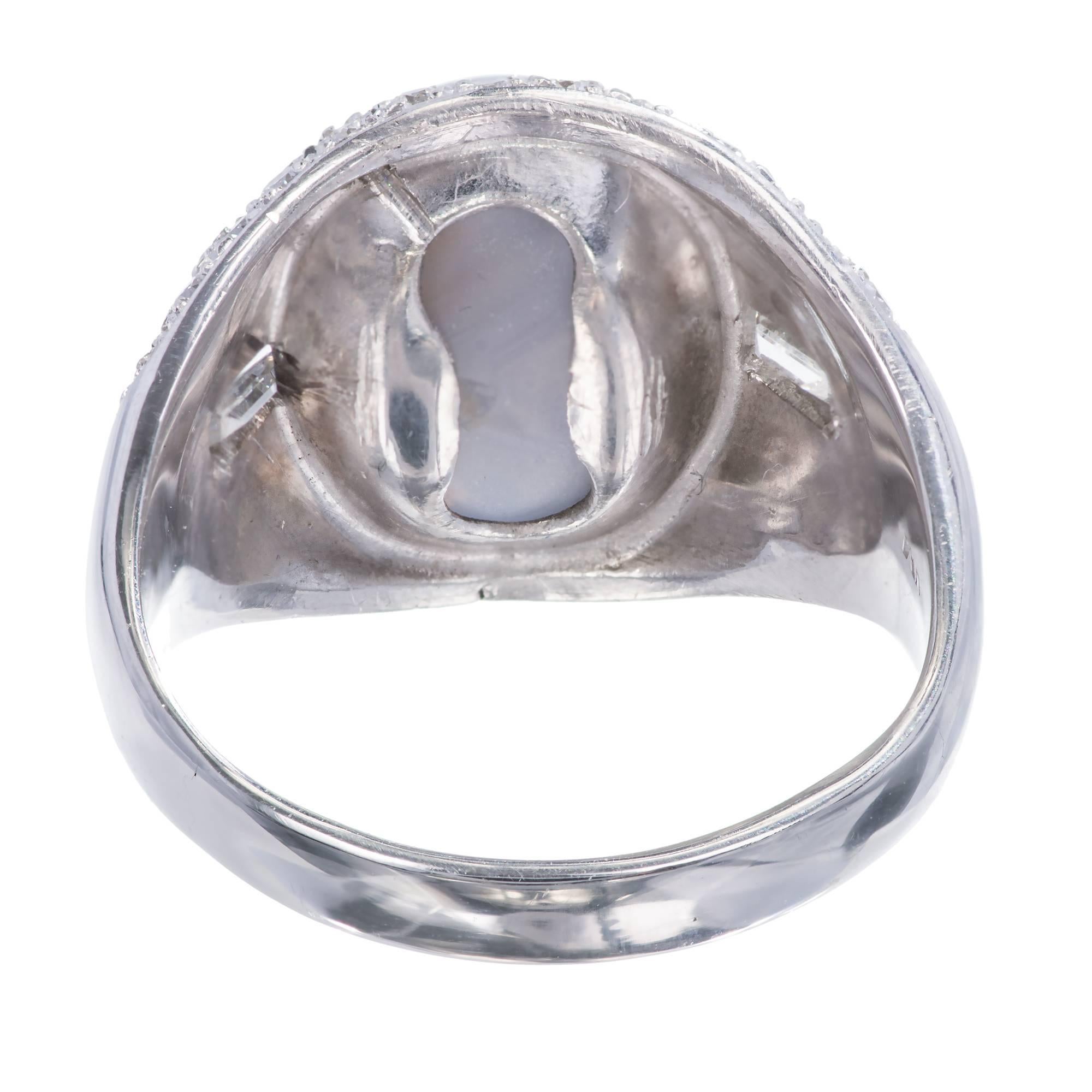 Cabochon GIA Certified 5.00 Carat Star Sapphire Diamond Platinum Art Deco Cocktail Ring