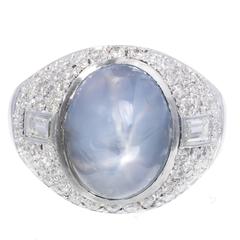 5.00 Carat Art Deco Violet Blue Star Sapphire Diamond Platinum Cocktail Ring 12