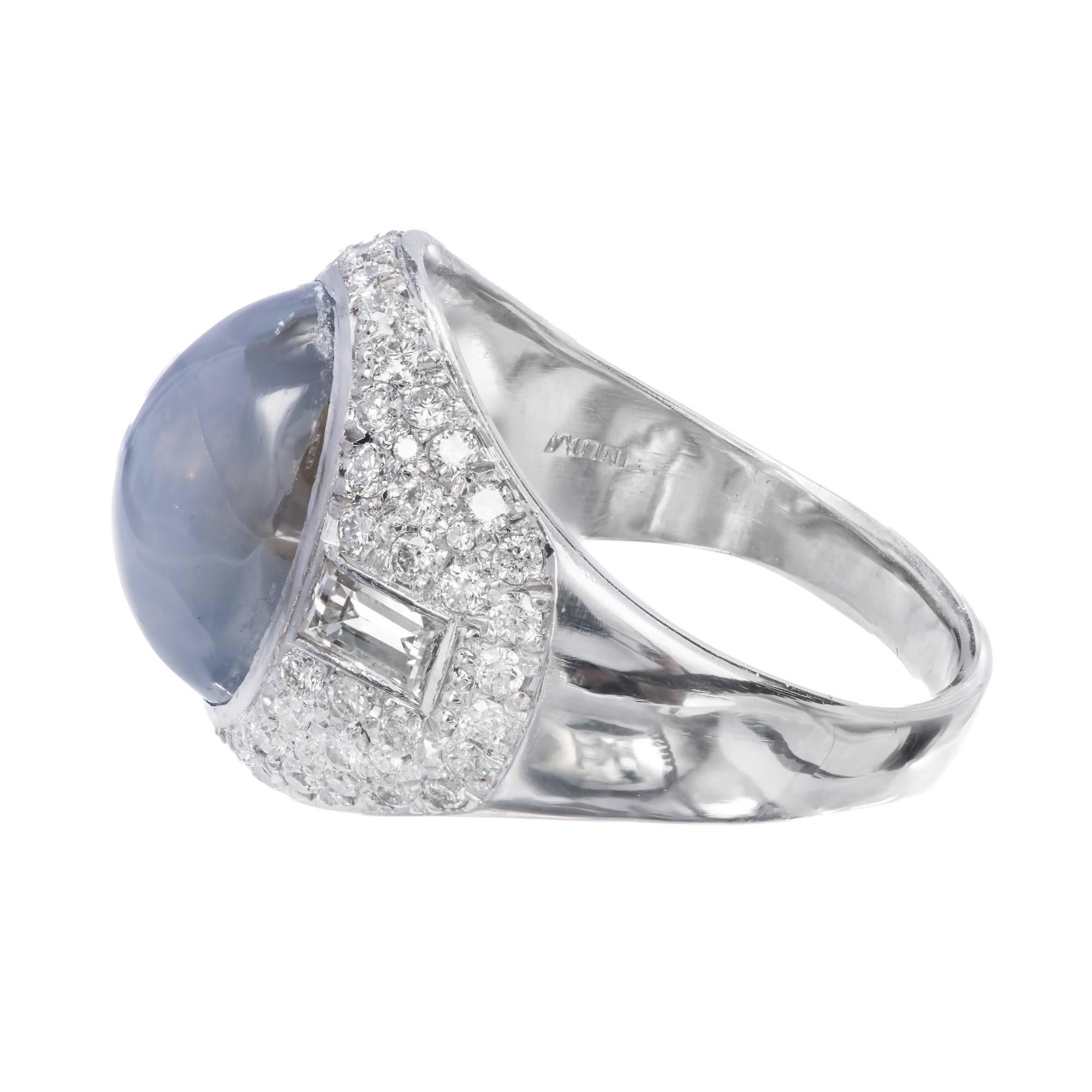 GIA Certified 5.00 Carat Star Sapphire Diamond Platinum Art Deco Cocktail Ring In Good Condition In Stamford, CT