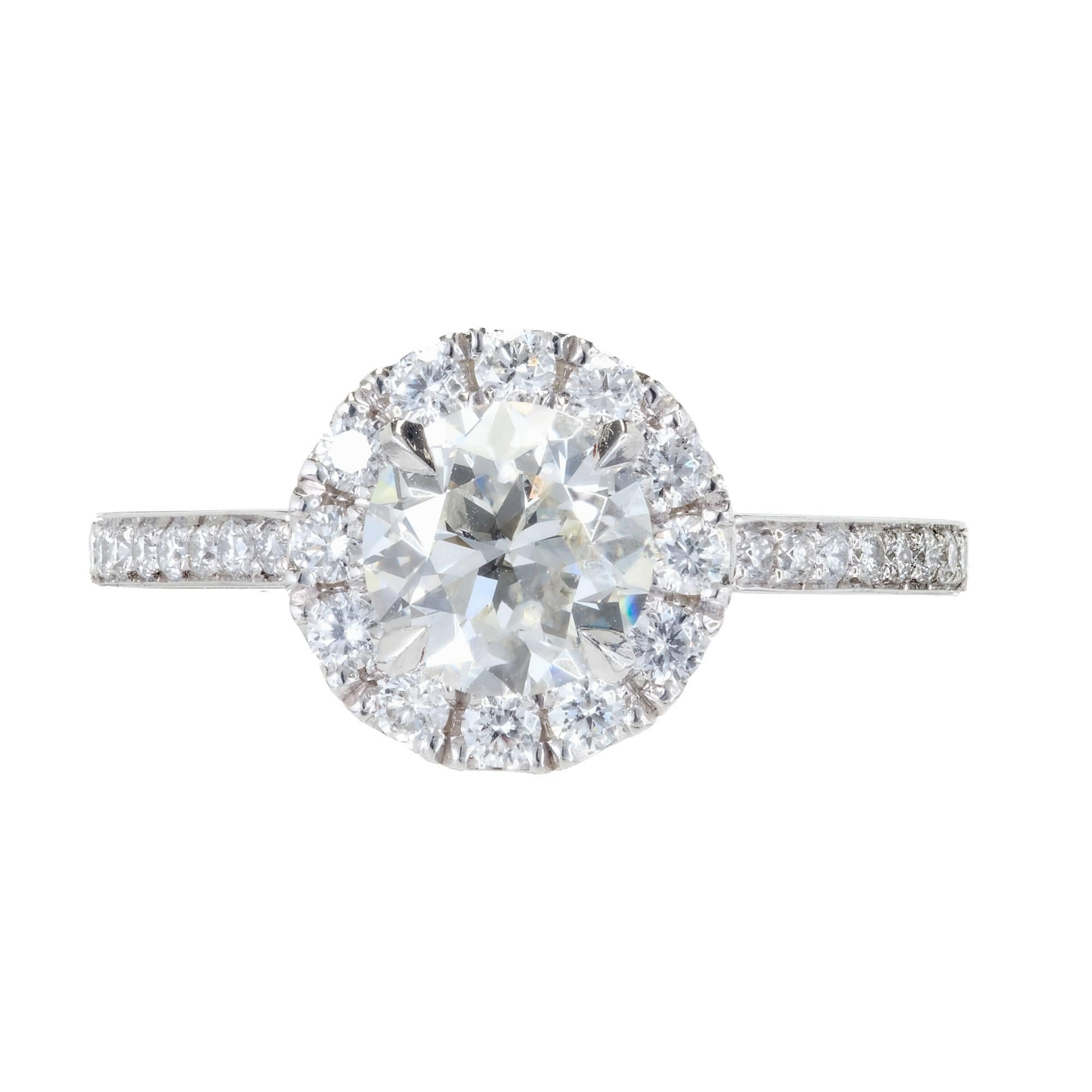 Peter Suchy GIA Certified 1.24 Carat White Diamond Halo Platinum Engagement Ring In Good Condition In Stamford, CT