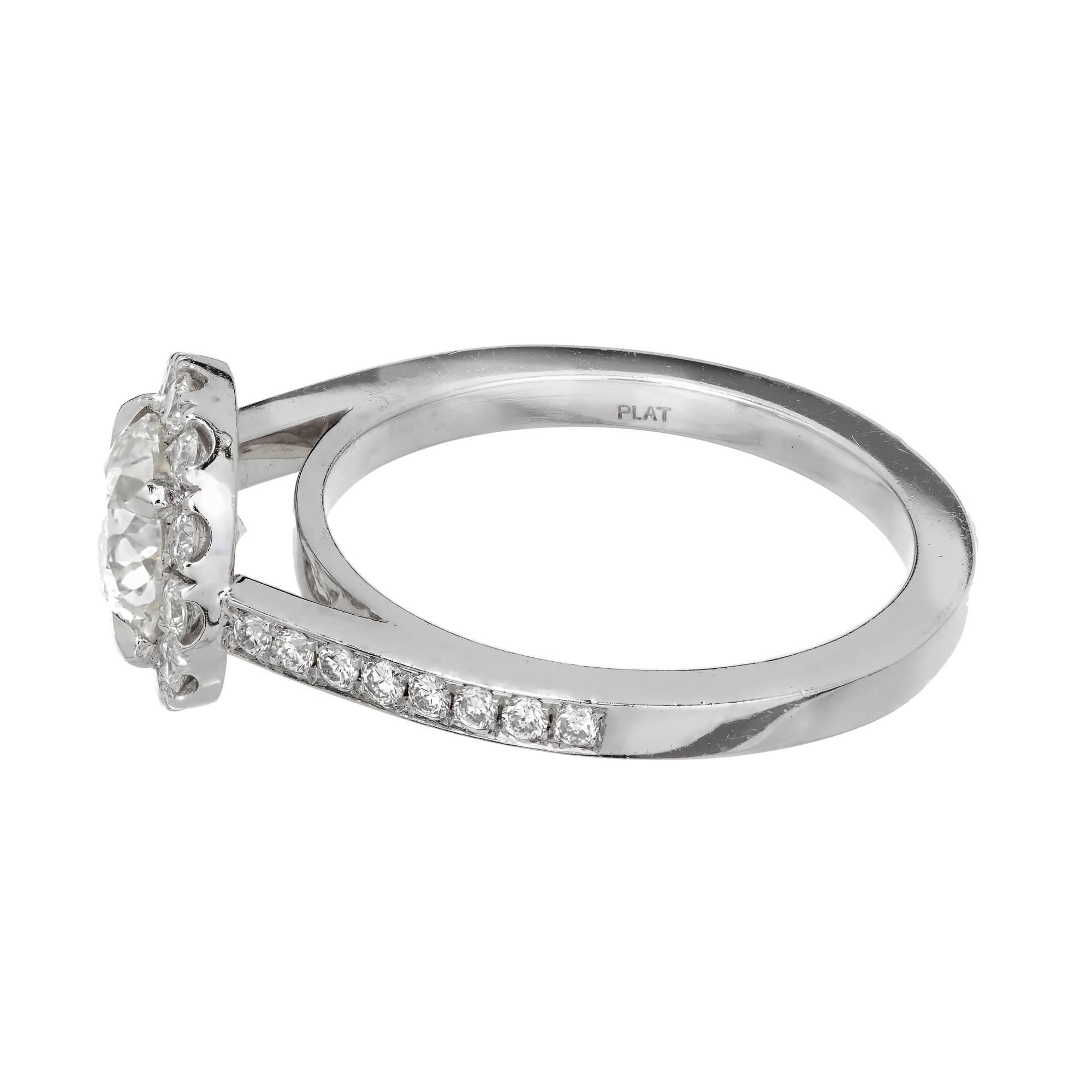 Women's Peter Suchy GIA Certified 1.24 Carat White Diamond Halo Platinum Engagement Ring