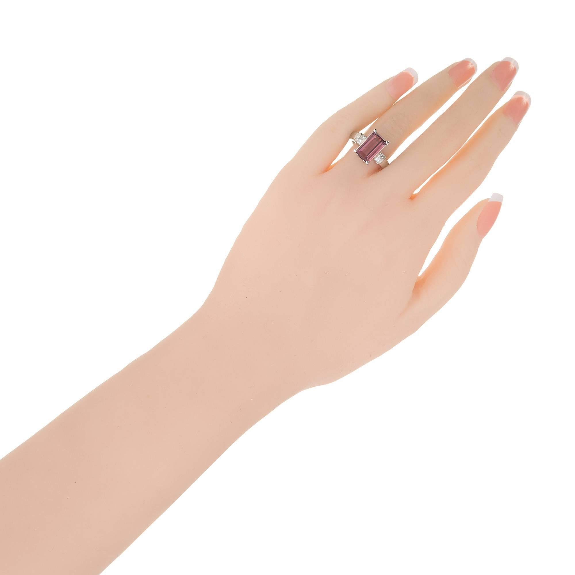 pink tourmaline emerald cut ring