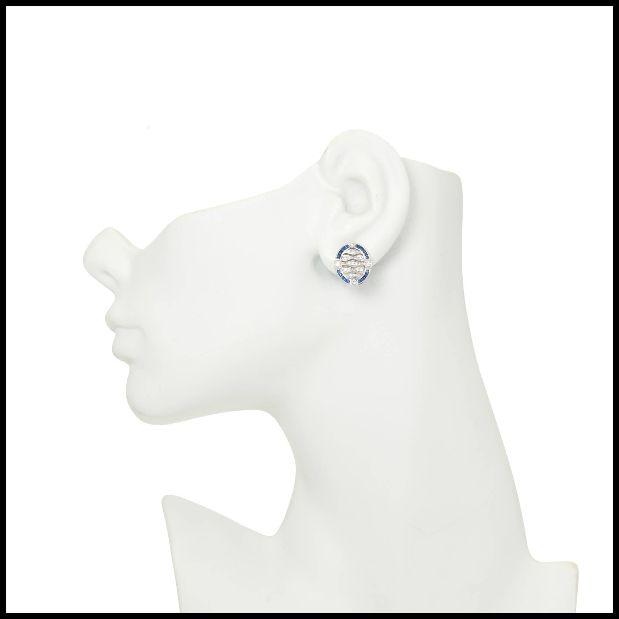 Women's Art Deco Sapphire Diamond Platinum Open Work Earrings