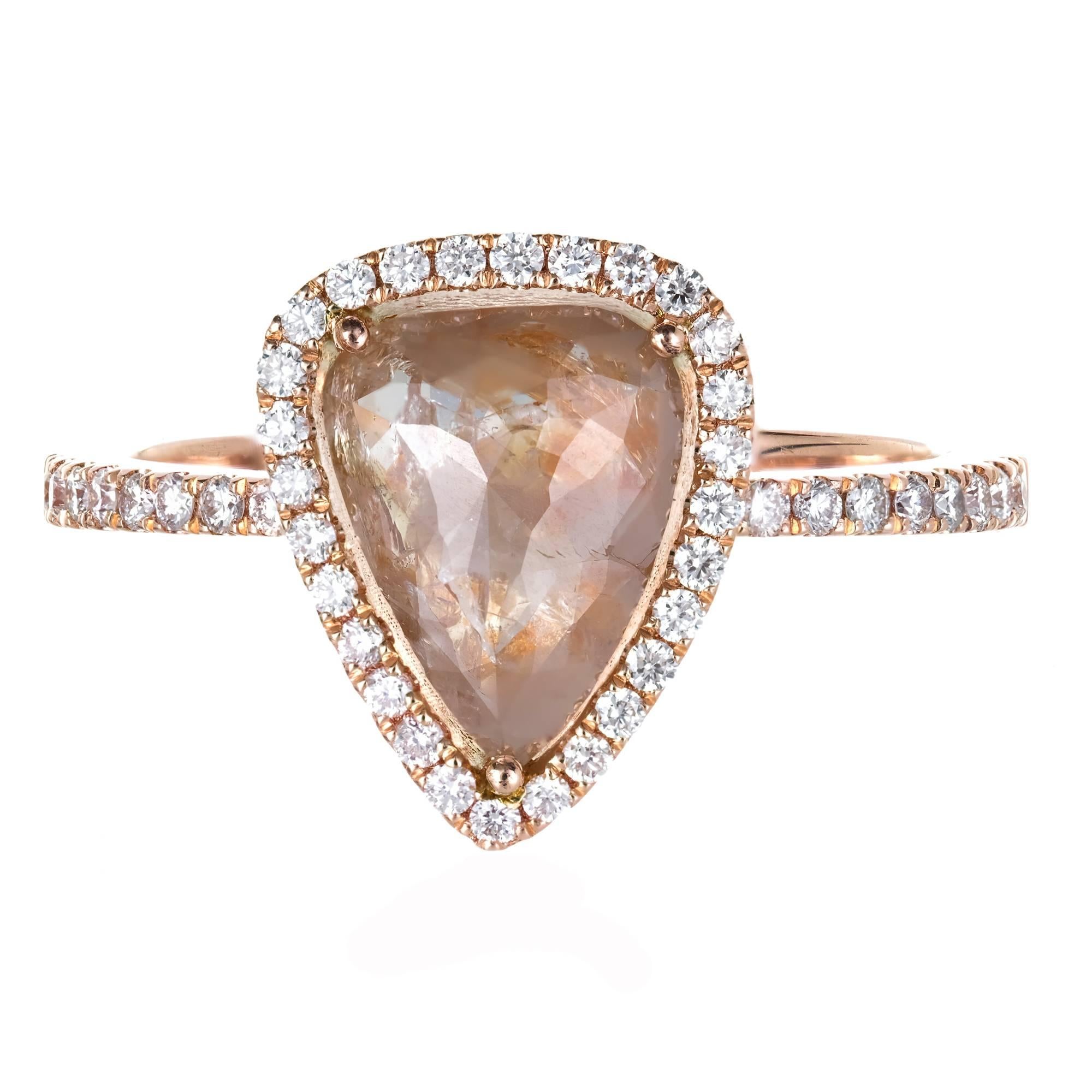 1.34 Carat Pear Diamond Rose Gold Engagement Ring For Sale