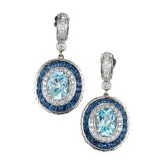 Charles Krypell 10.56 Carat Oval Aqua Sapphire Diamond Gold Dangle Earrings