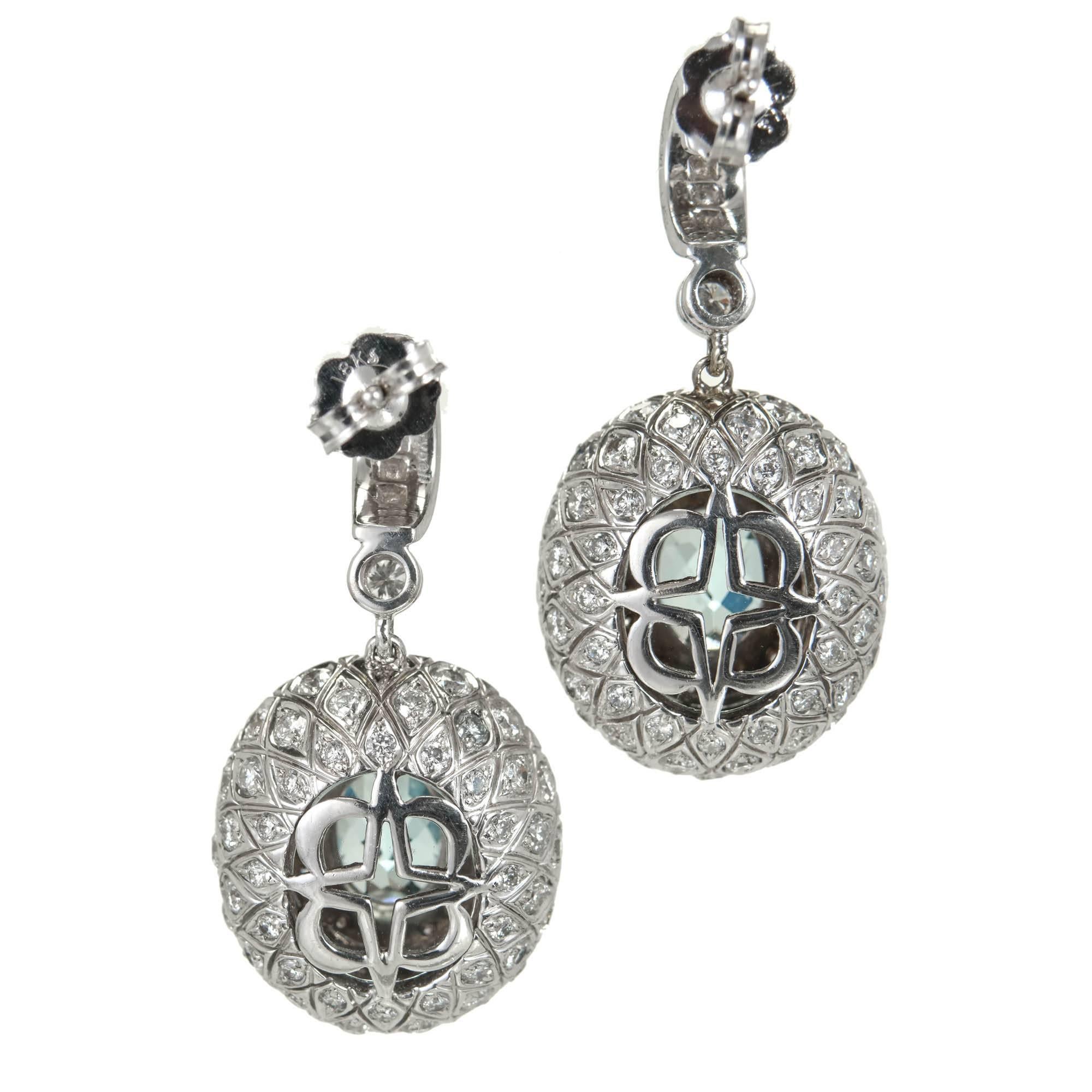Women's Charles Krypell 10.56 Carat Oval Aqua Sapphire Diamond Gold Dangle Earrings