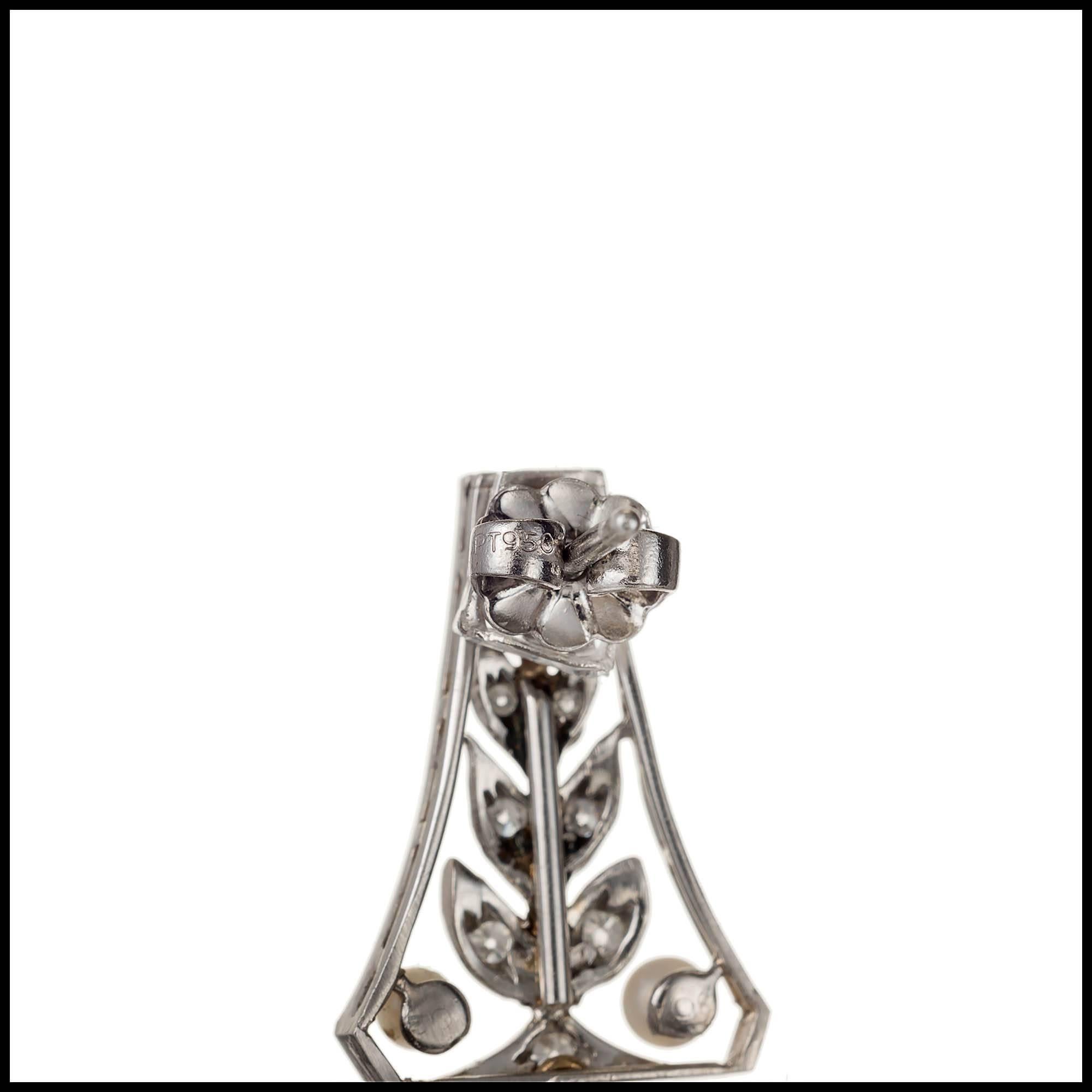 Natural Jadeite Jade Pearl Diamond Art Deco Platinum Dangle Earrings For Sale 1