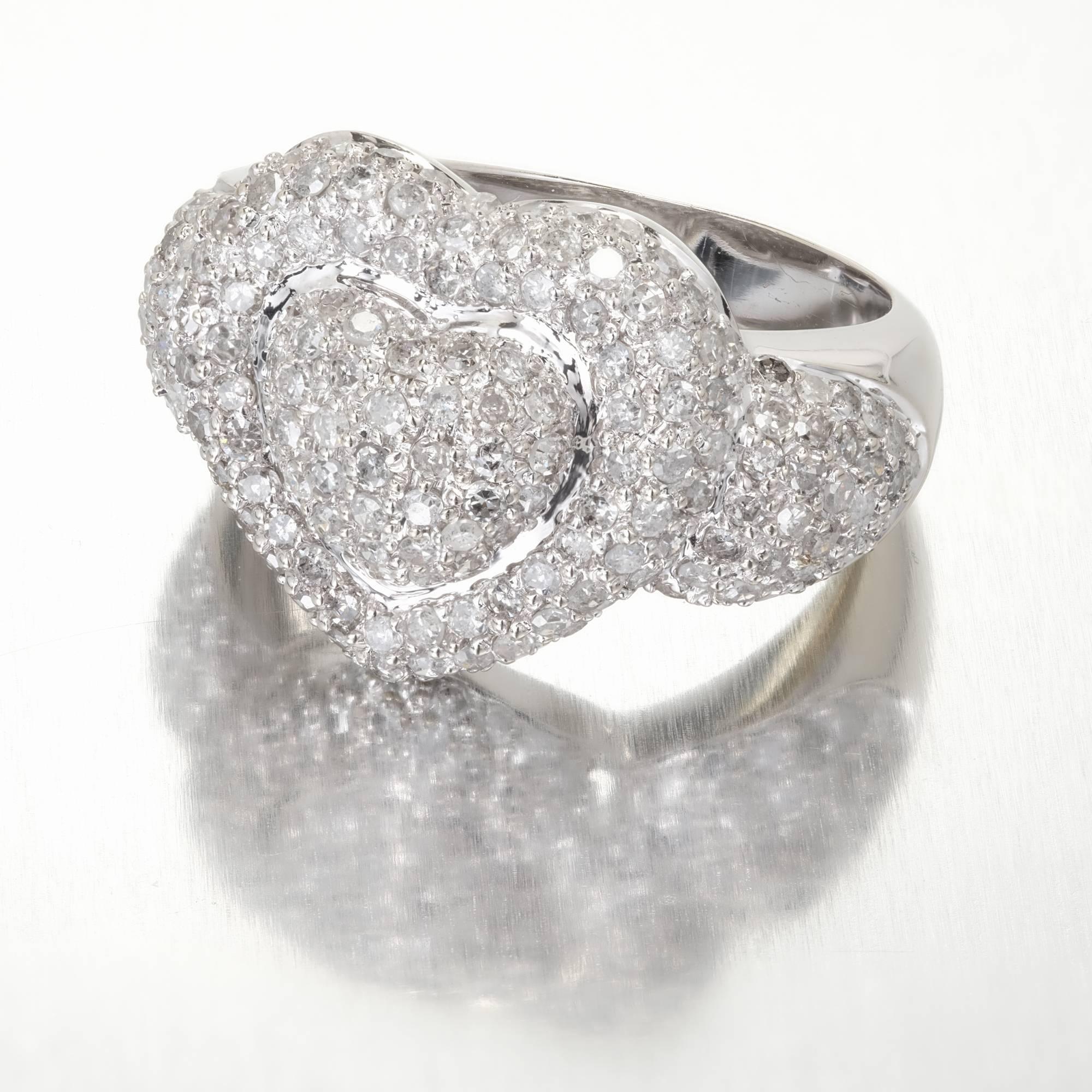 2.75 Carat Domed Diamond White Gold Heart Cocktail Ring In Good Condition In Stamford, CT