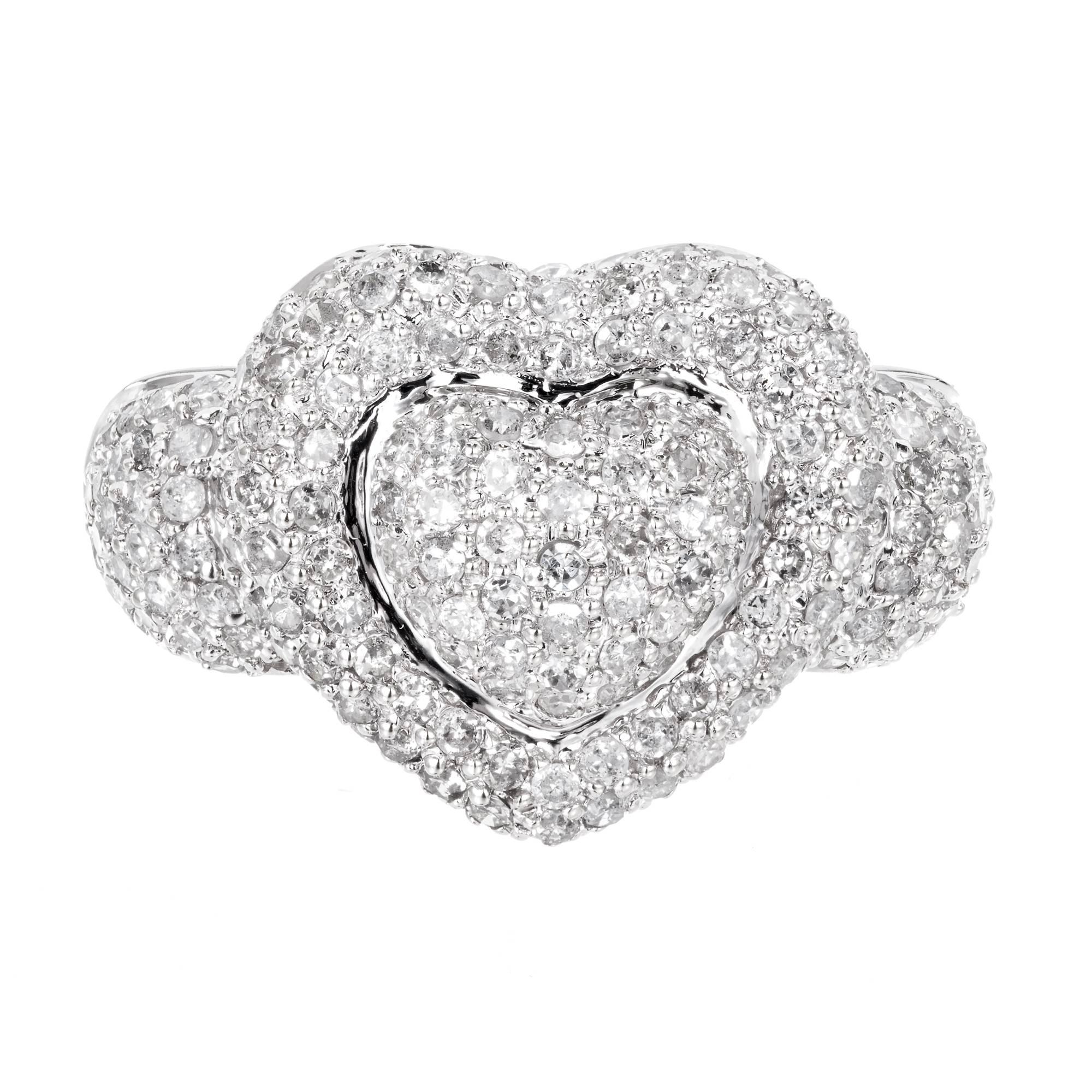 2.75 Carat Domed Diamond White Gold Heart Cocktail Ring
