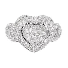 2.75 Carat Domed Diamond White Gold Heart Cocktail Ring