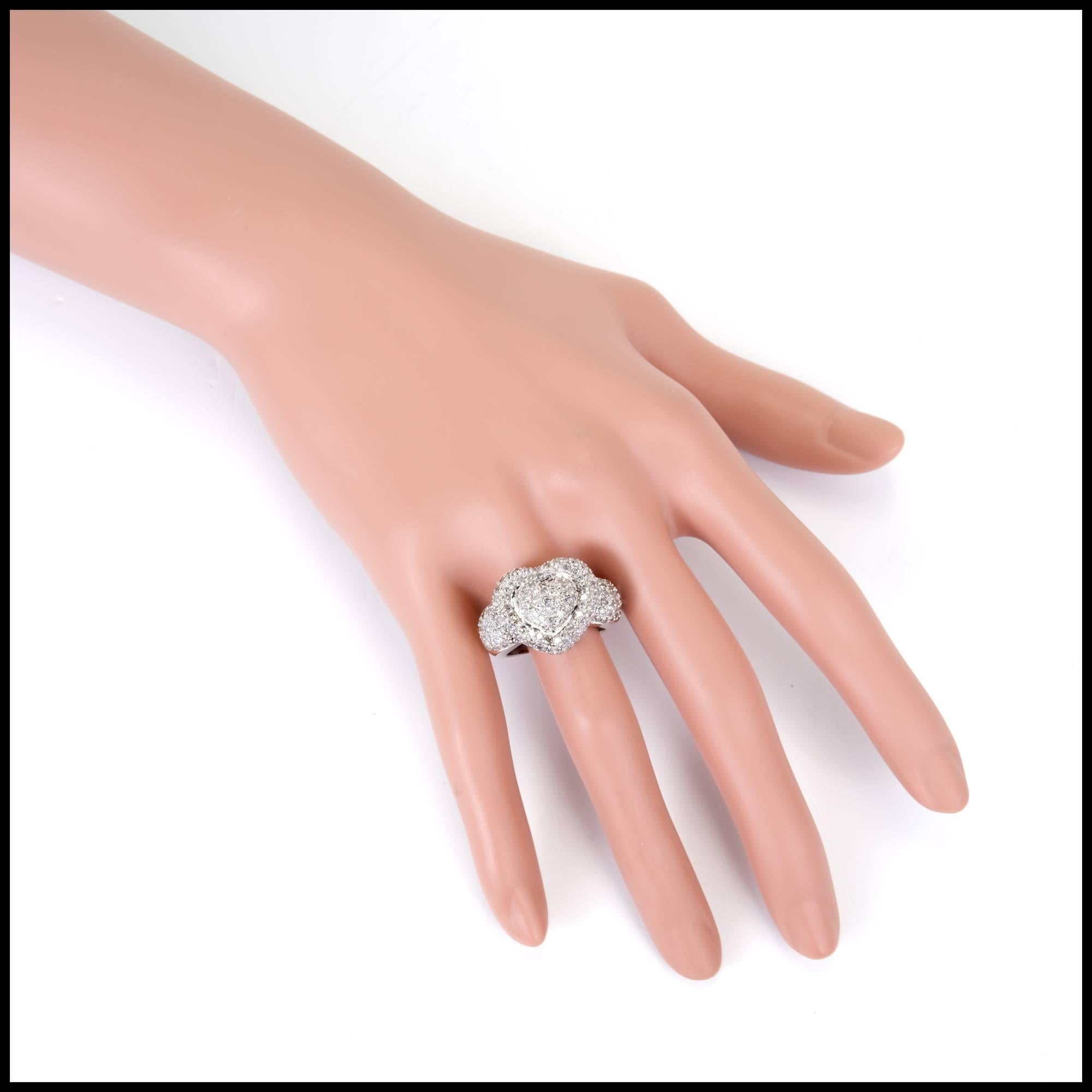 Women's 2.75 Carat Domed Diamond White Gold Heart Cocktail Ring
