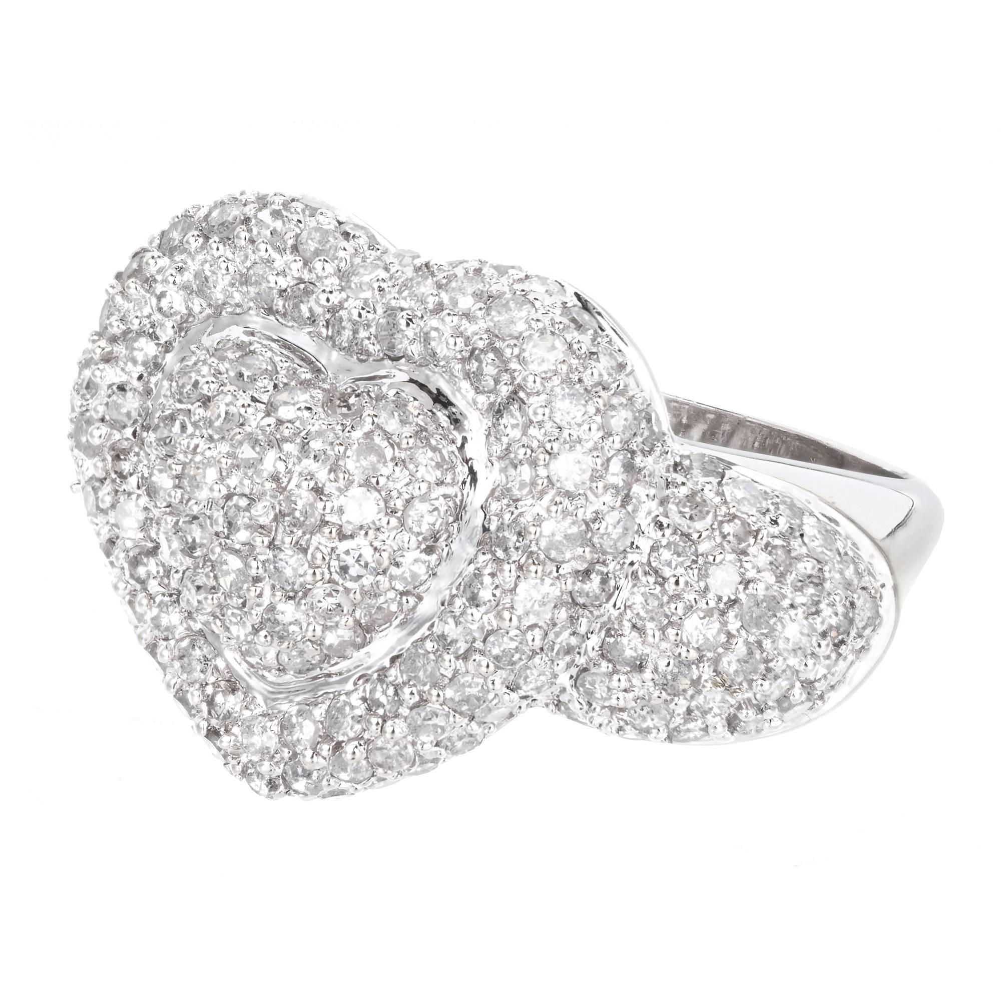2.75 Carat Domed Diamond White Gold Heart Cocktail Ring 3