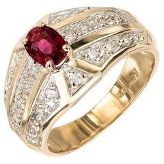 Oval Rosa Roter Rubin-Diamant-Perlenbesetzter Gold-Cocktailring