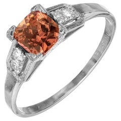 GIA Certified 1.01 Carat Brown Orange Sapphire Diamond Platinum Engagement Ring