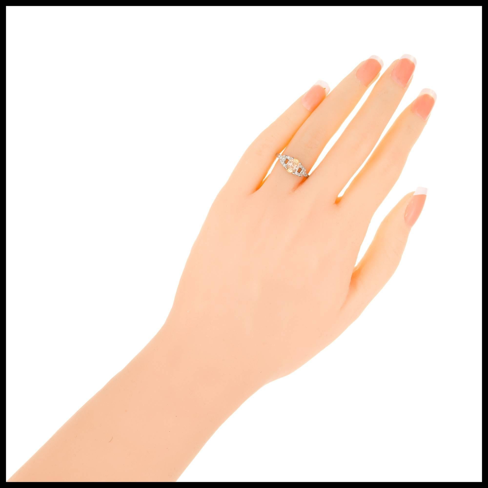 Bague de fiançailles en platine avec saphir jaune et orange naturel de 1,21 carat et diamant Bon état - En vente à Stamford, CT
