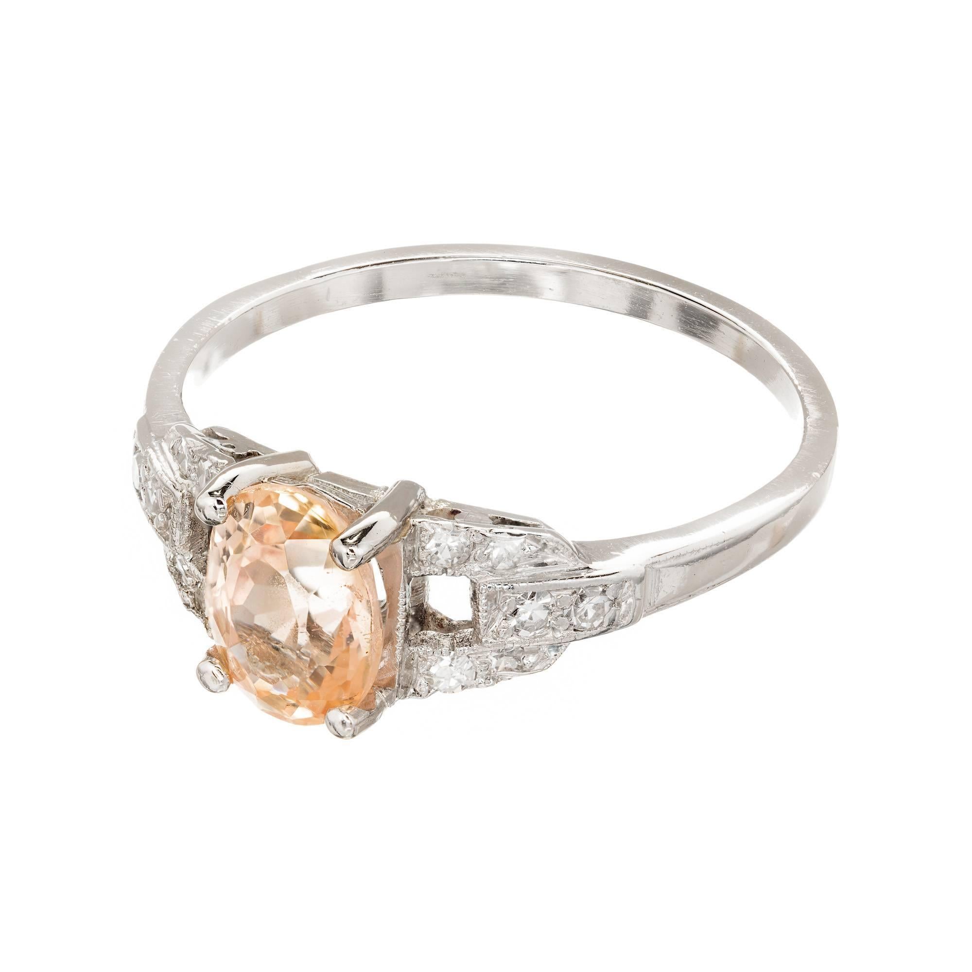 1.21 Carat Natural Yellow Orange Sapphire Diamond Platinum Engagement Ring For Sale 4