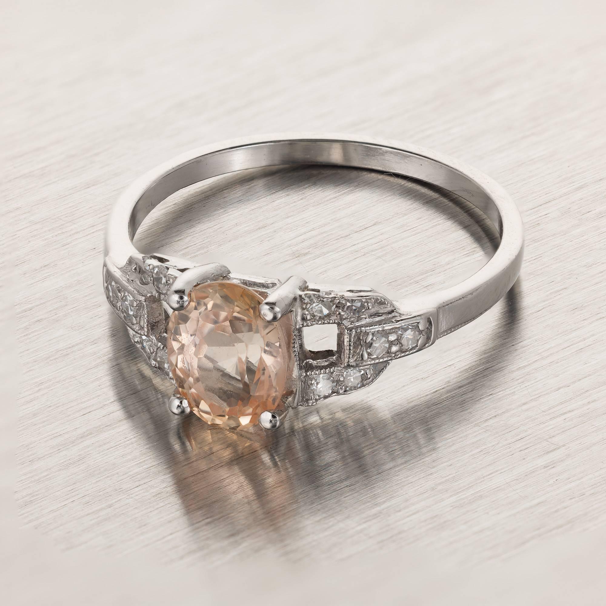 Old European Cut 1.21 Carat Natural Yellow Orange Sapphire Diamond Platinum Engagement Ring For Sale