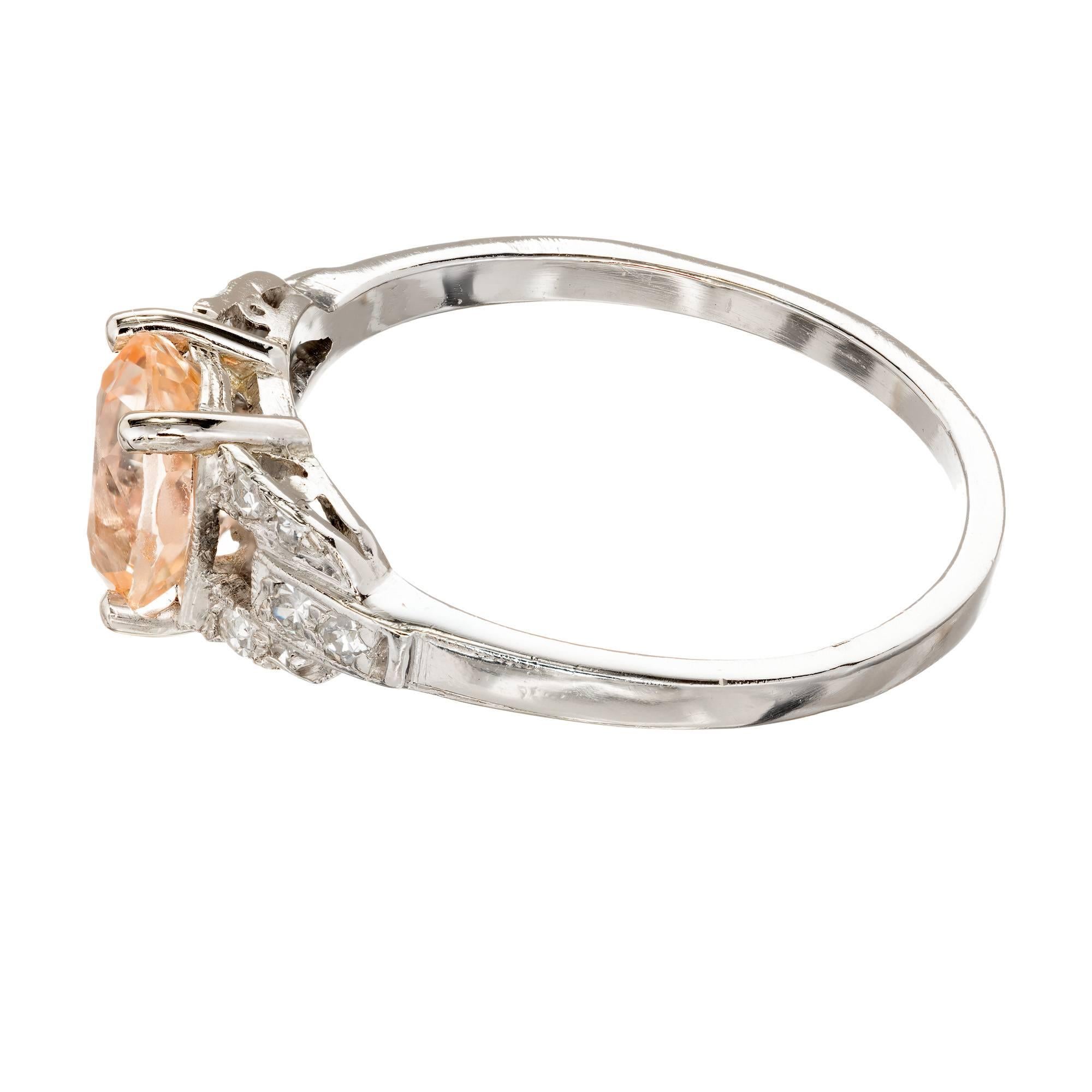 1.21 Carat Natural Yellow Orange Sapphire Diamond Platinum Engagement Ring For Sale 3