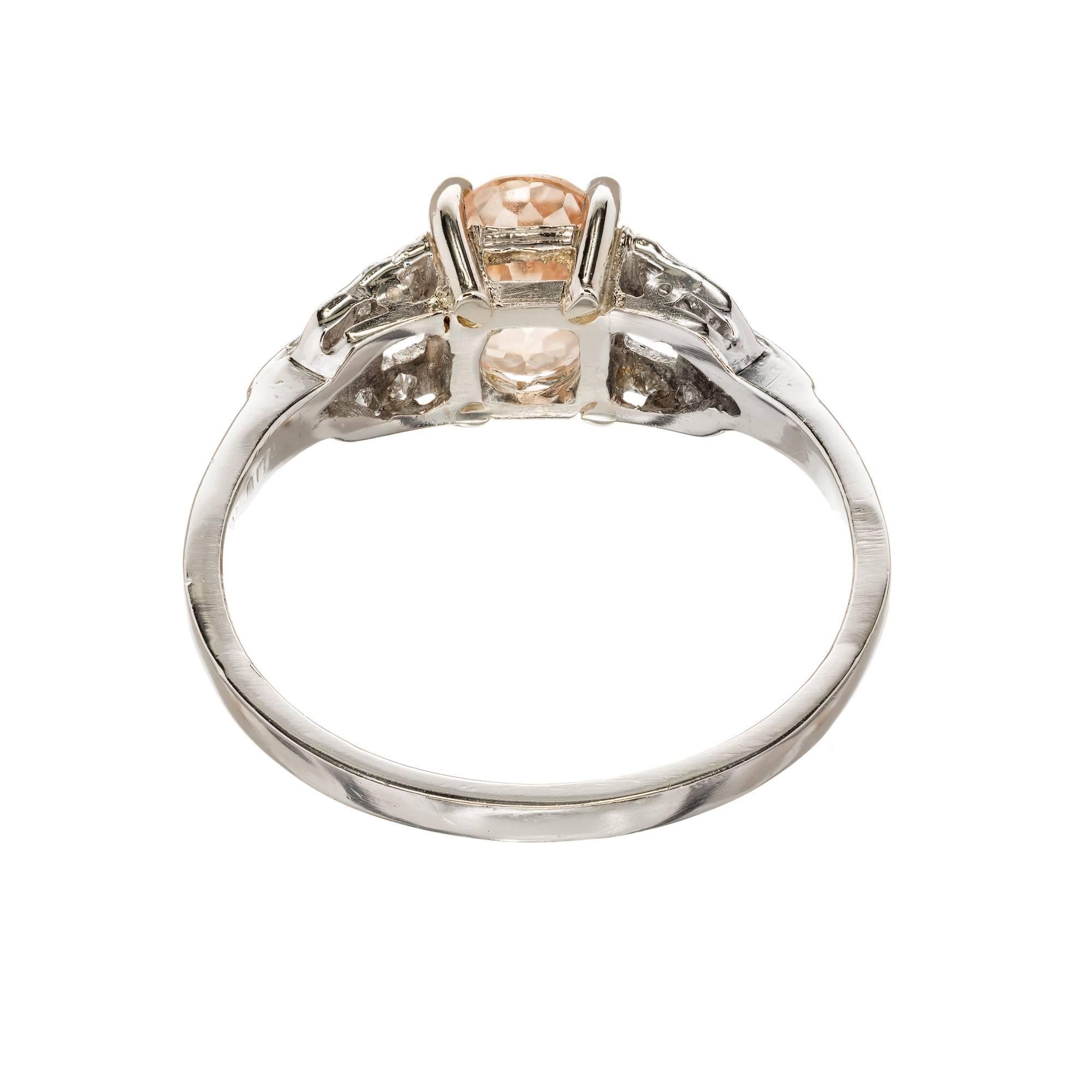 1.21 Carat Natural Yellow Orange Sapphire Diamond Platinum Engagement Ring For Sale 2