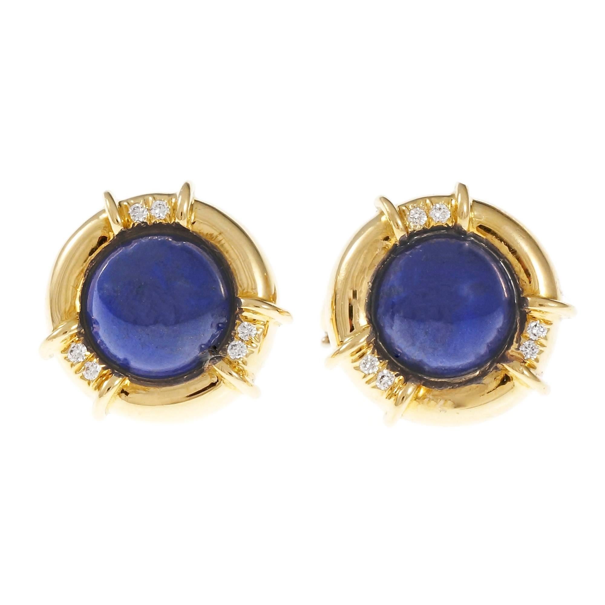 Tiffany & Co. Lapis Diamond Gold Earrings