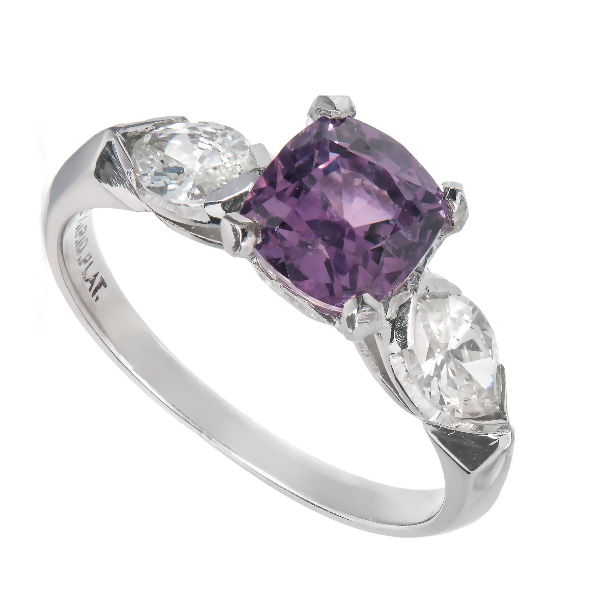GIA Certified 1.89 Carat Purple Sapphire Diamond Platinum Engagement Ring In Good Condition In Stamford, CT