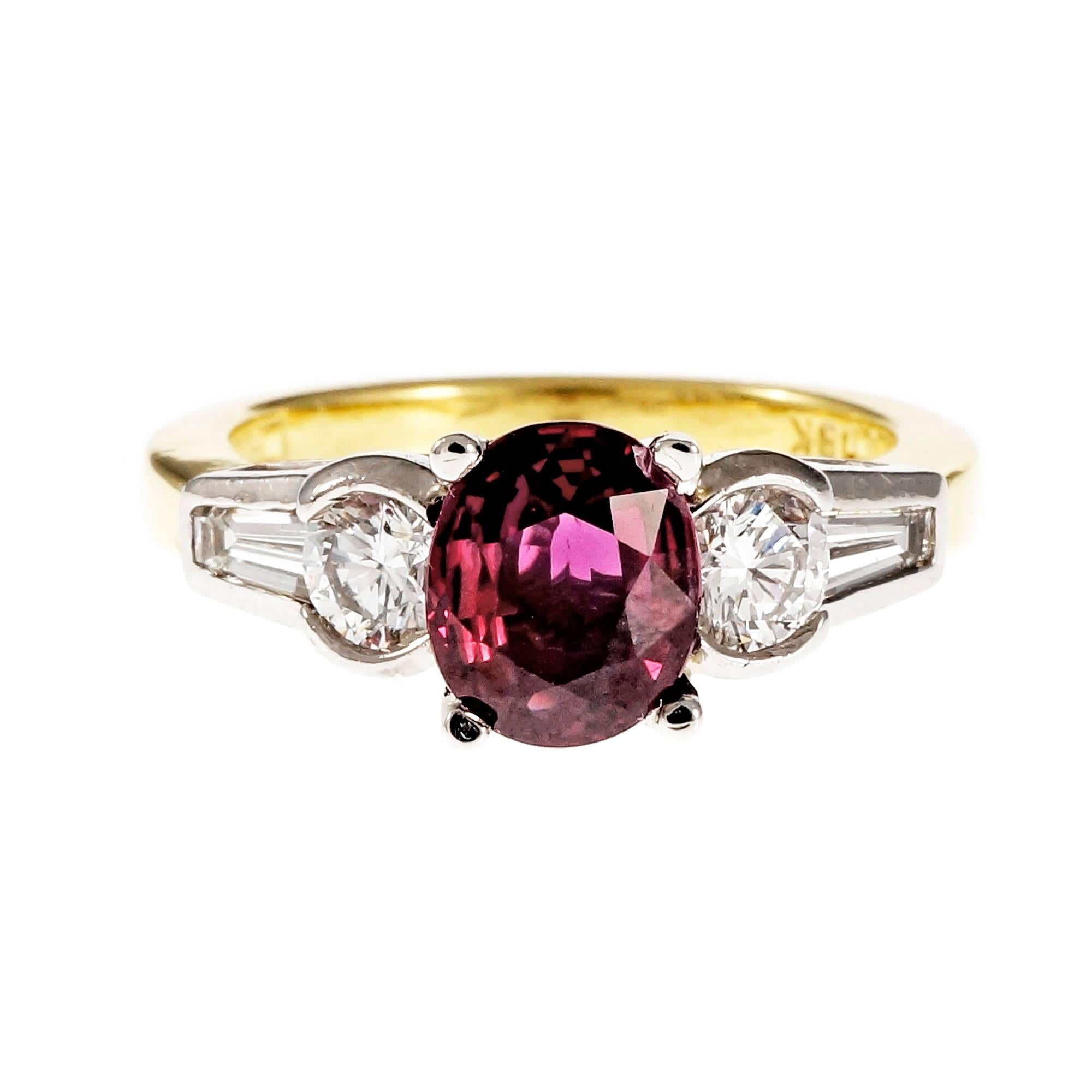 GIA Certified 1.59 Carat Red Ruby Diamond Gold Platinum Engagement Ring 1