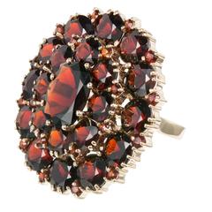 Large Garnet Gold Cluster Cocktail Ring 1