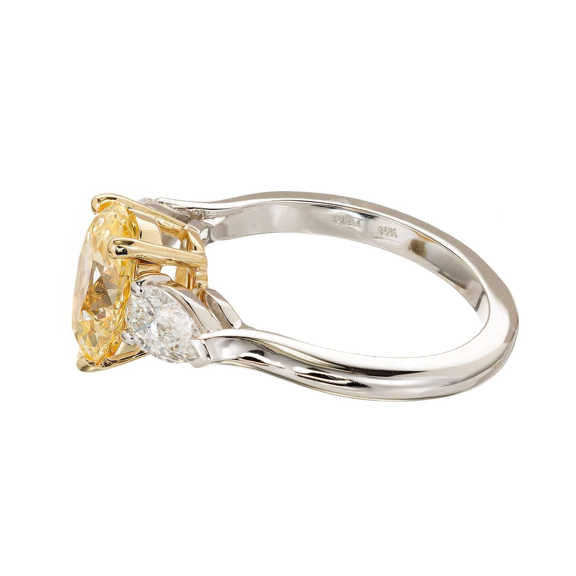 Women's Peter Suchy 1.54 Carat Pear Yellow White Diamond Platinum Gold Engagement Ring