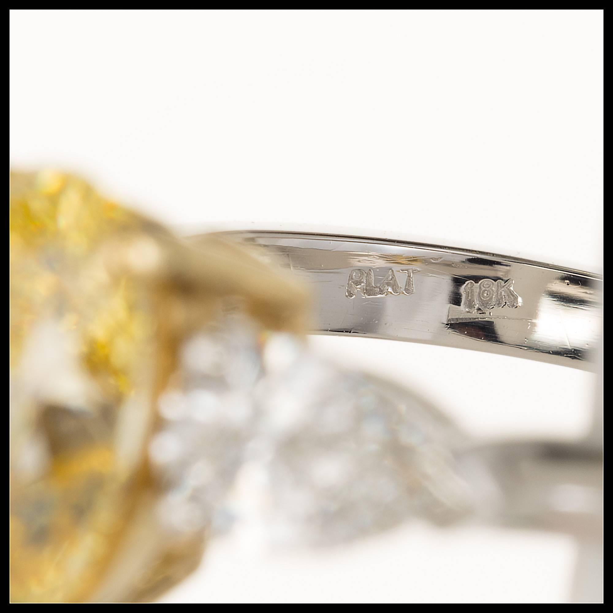Peter Suchy 1.54 Carat Pear Yellow White Diamond Platinum Gold Engagement Ring 2