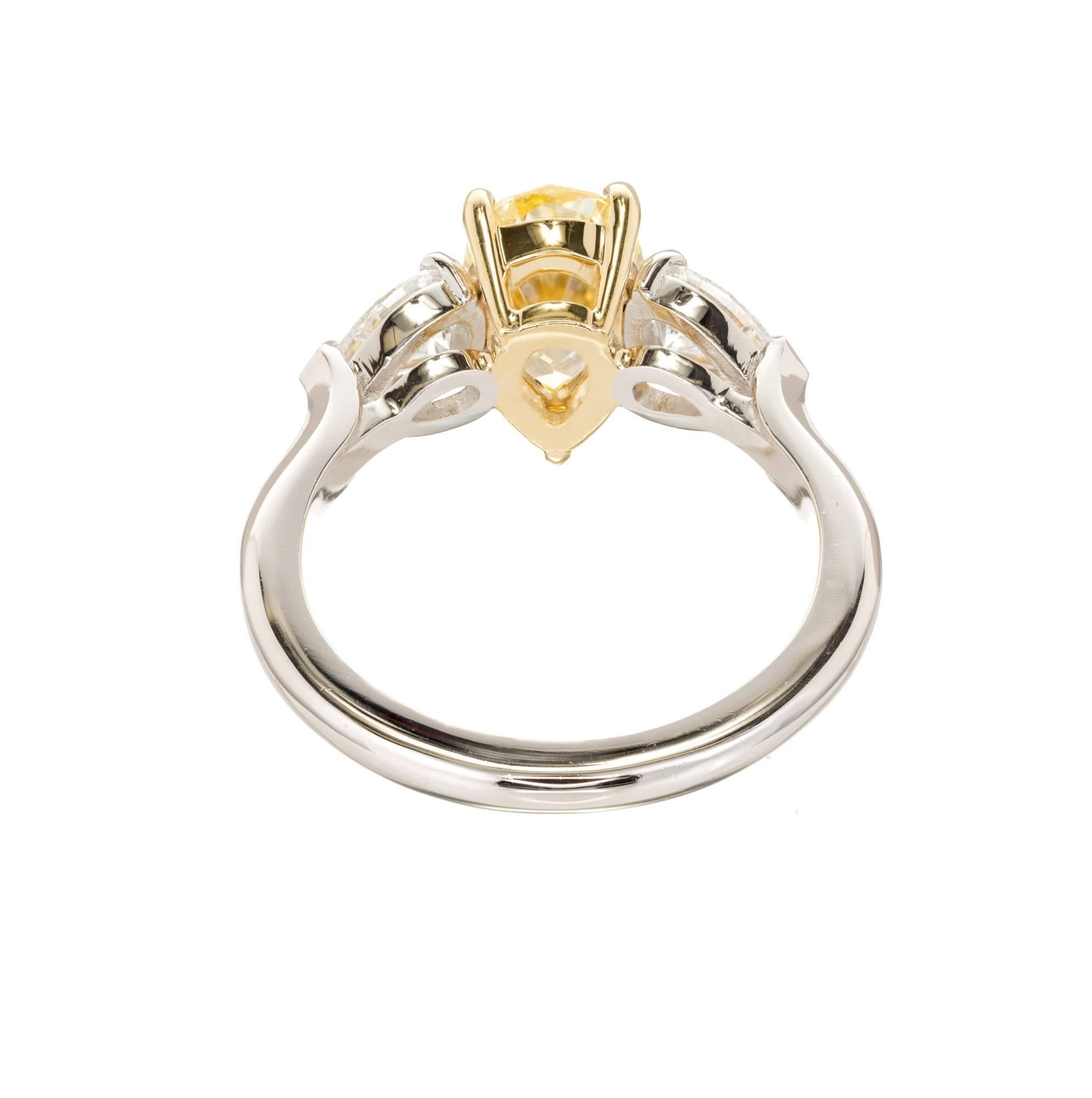 Peter Suchy 1.54 Carat Pear Yellow White Diamond Platinum Gold Engagement Ring 1