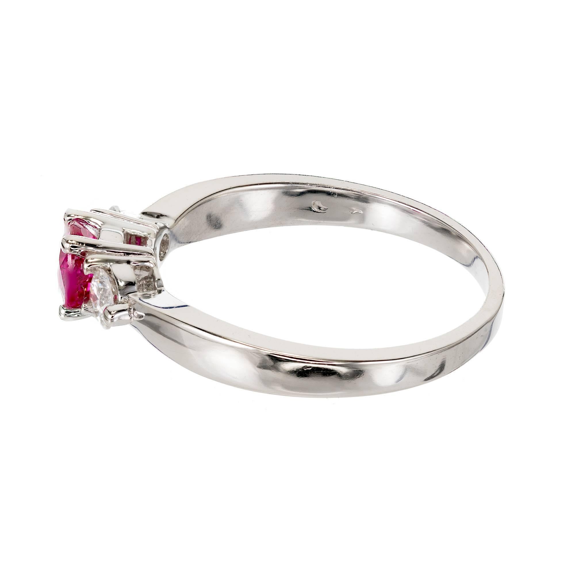 Round Cut Peter Suchy .56 Carat Pink Sapphire Diamond Gold Three-Stone Engagement Ring For Sale