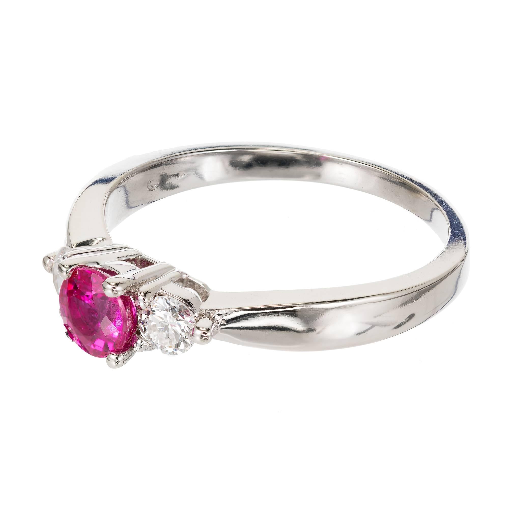 Peter Suchy .56 Carat Pink Sapphire Diamond Gold Three-Stone Engagement Ring For Sale 1