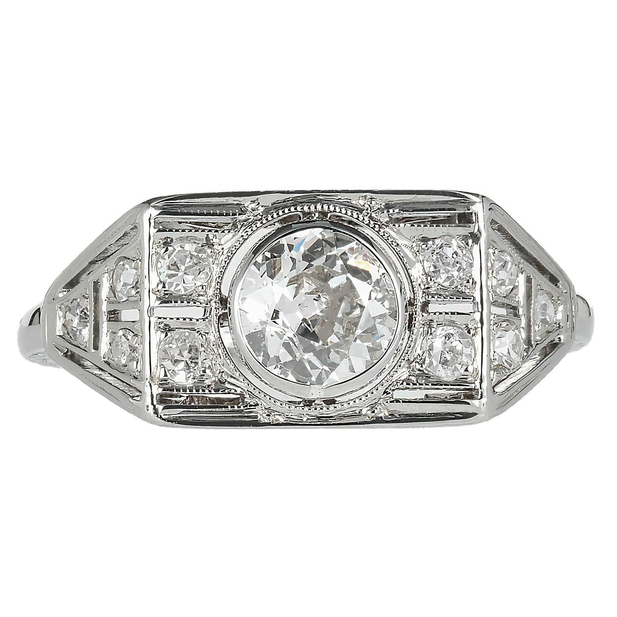 EGL Certified .53 Carat Art Deco Diamond White Gold Engagement Ring