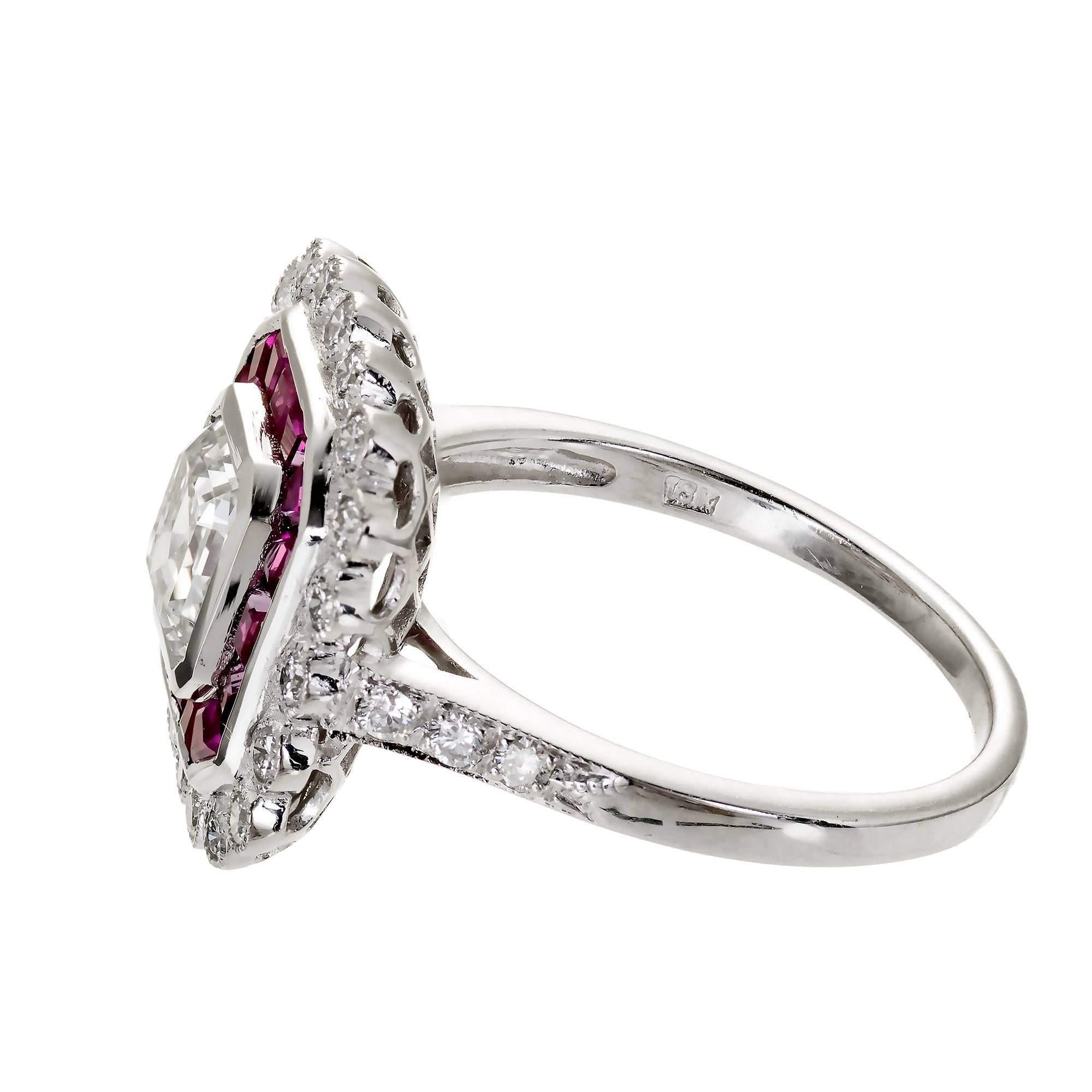 Women's 1.25 Carat GIA Certified Diamond Ruby Halo Gold Engagement Ring