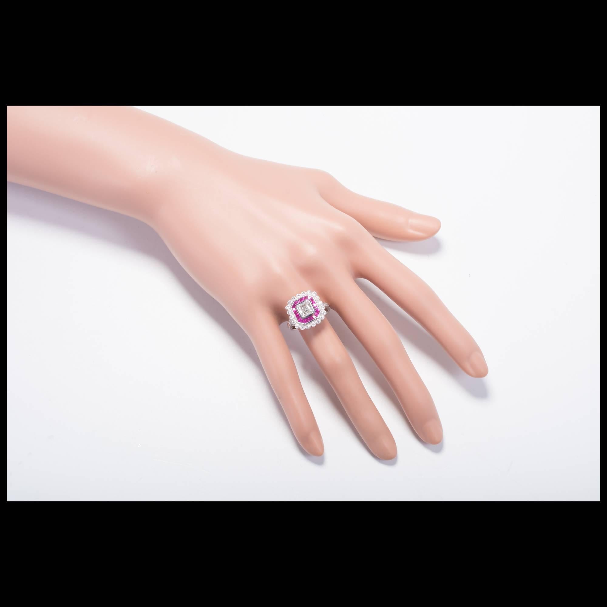 1.25 Carat GIA Certified Diamond Ruby Halo Gold Engagement Ring 2