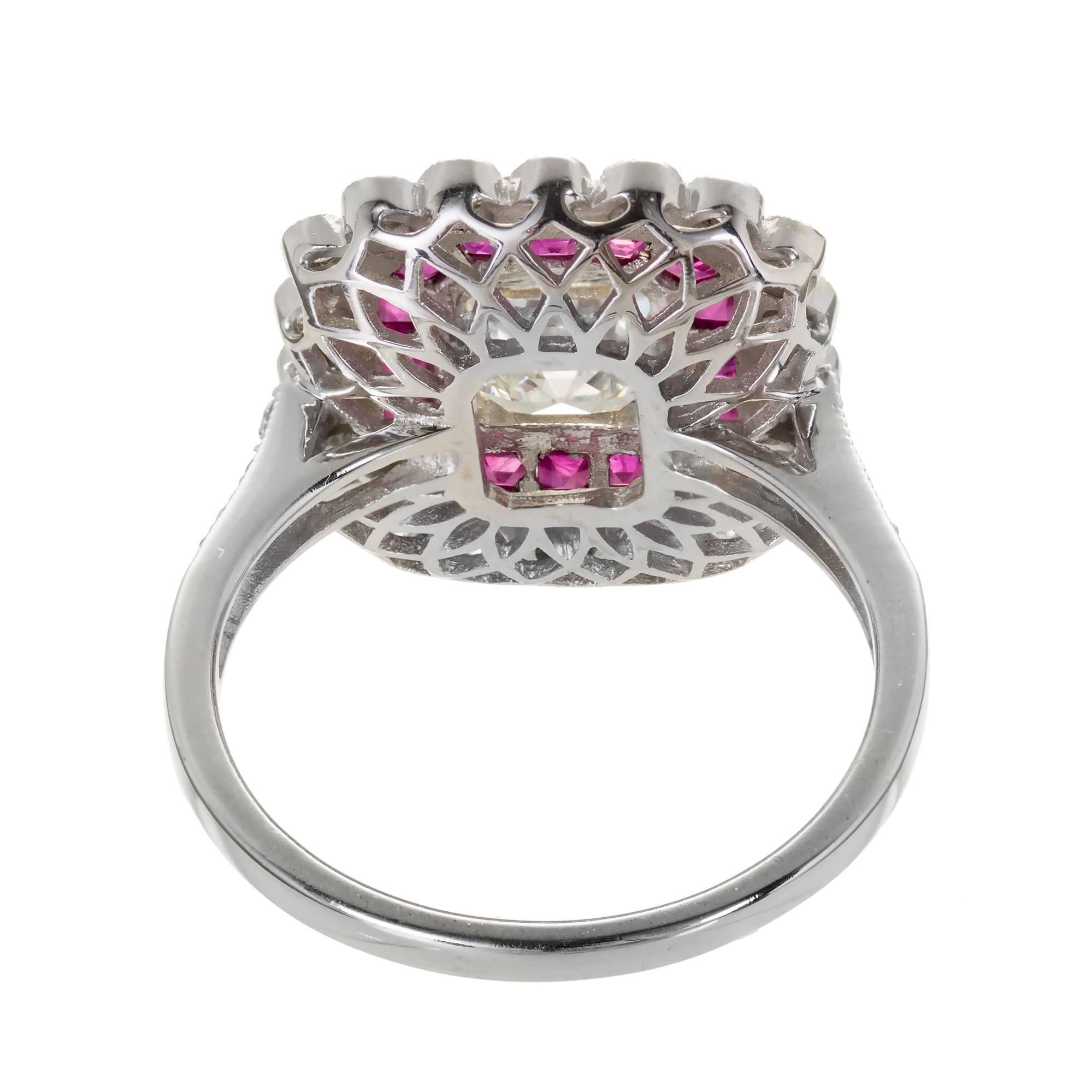 1.25 Carat GIA Certified Diamond Ruby Halo Gold Engagement Ring 1