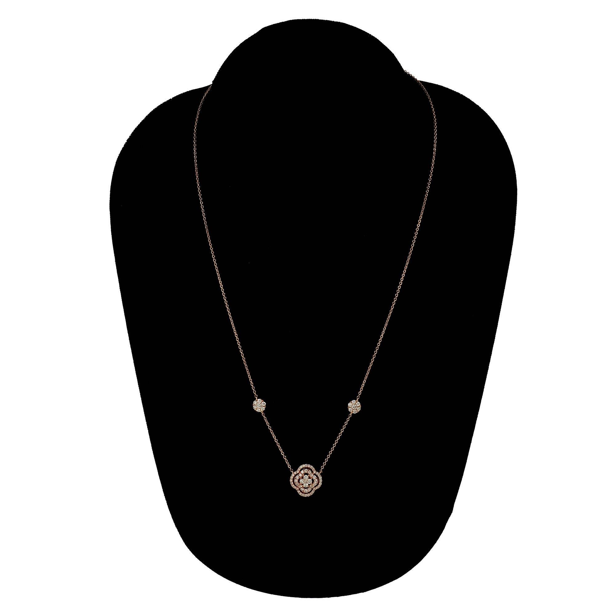 Diamond Cluster Rose Gold Pendant Necklace For Sale 2