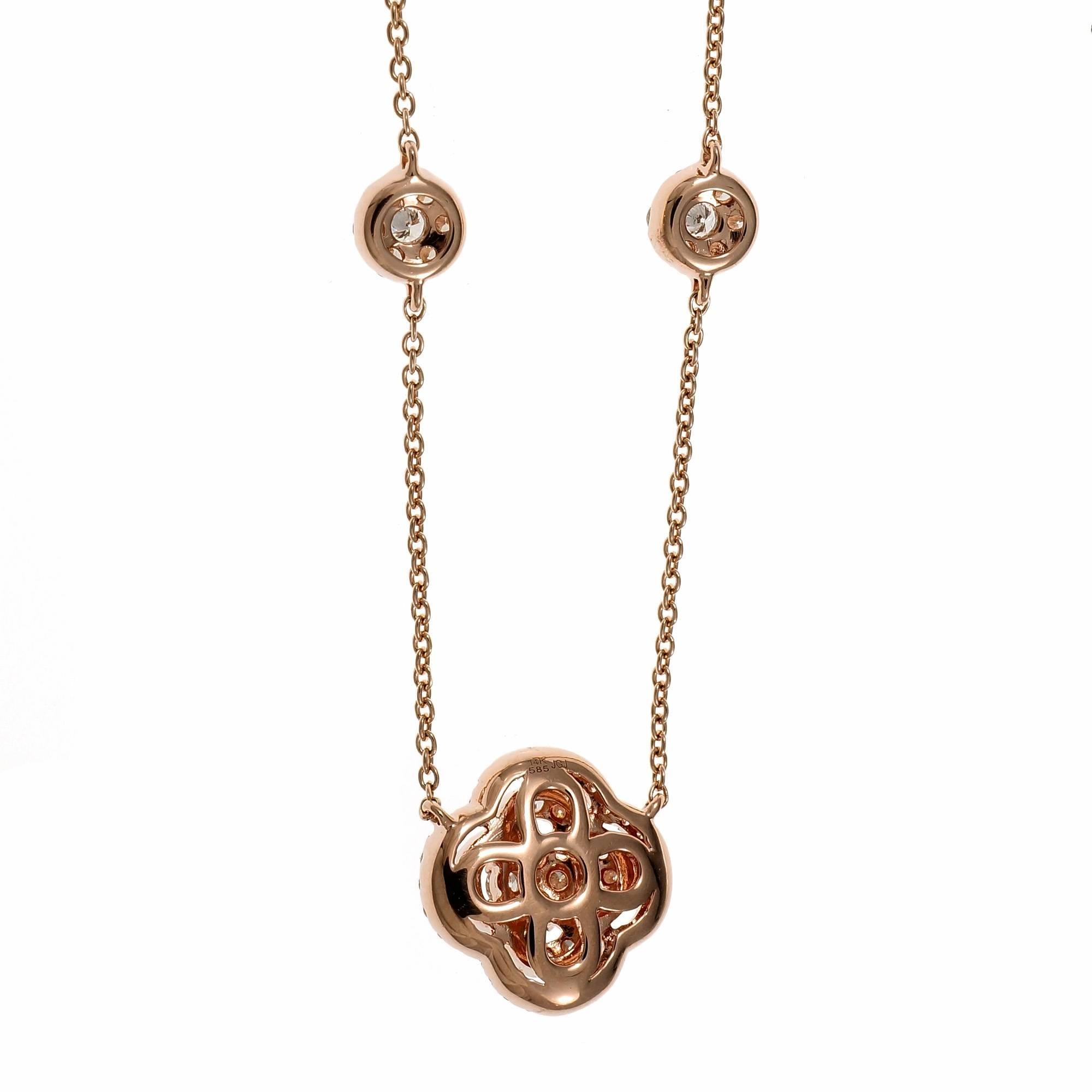 Diamond Cluster Rose Gold Pendant Necklace For Sale 3