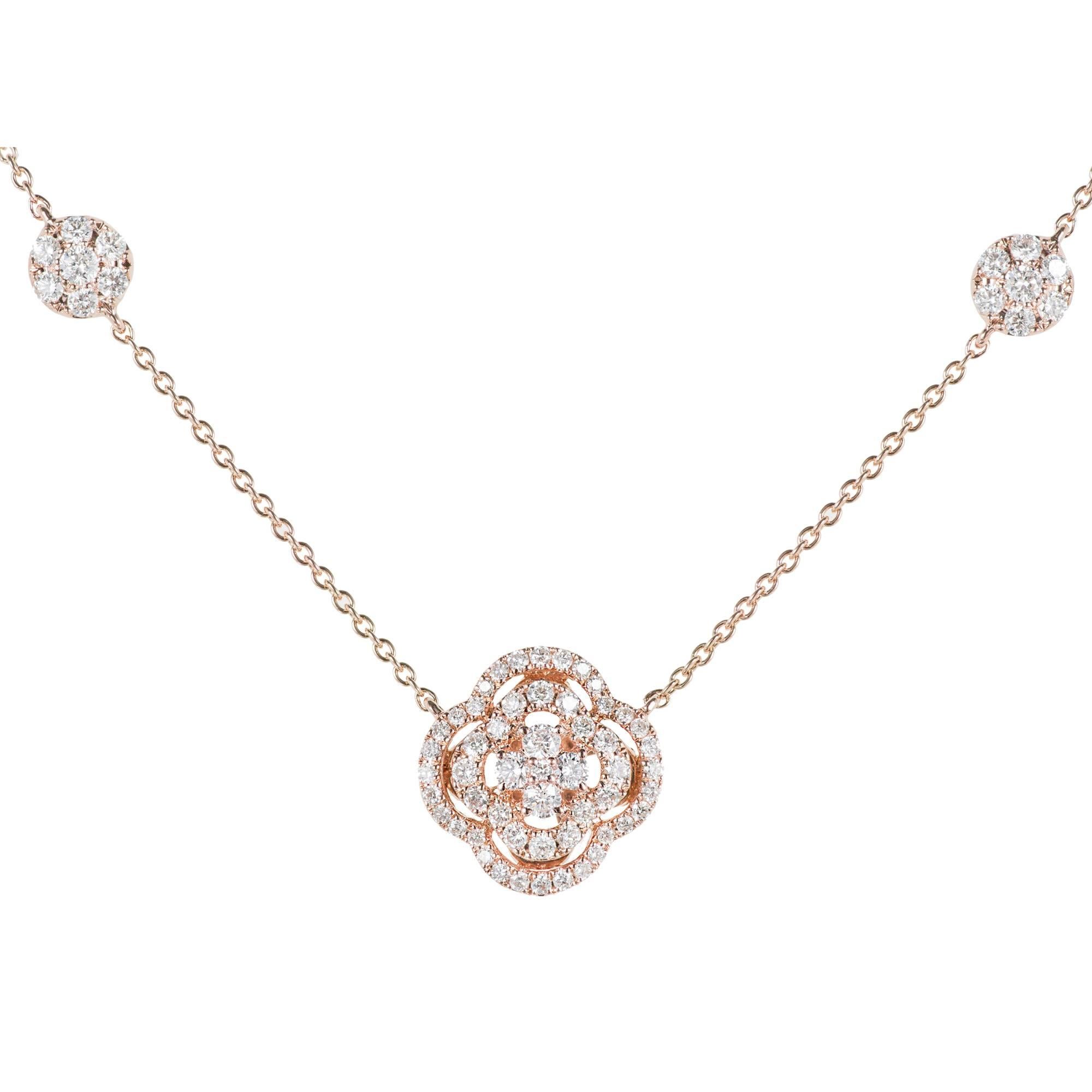 Diamond Cluster Rose Gold Pendant Necklace For Sale