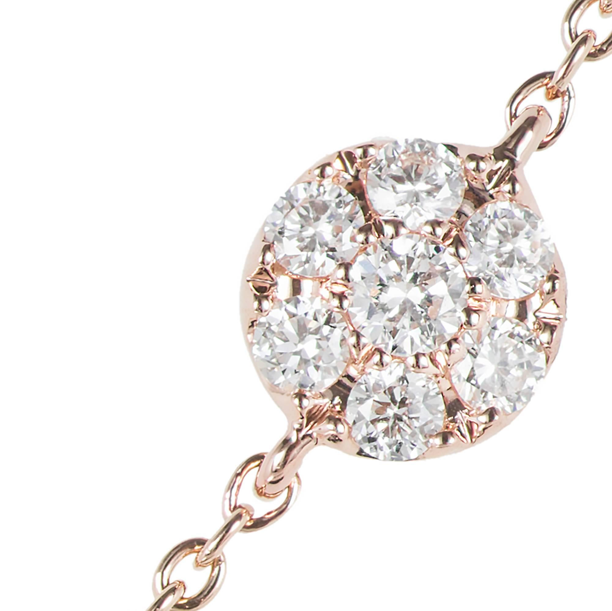 Round Cut Diamond Cluster Rose Gold Pendant Necklace For Sale
