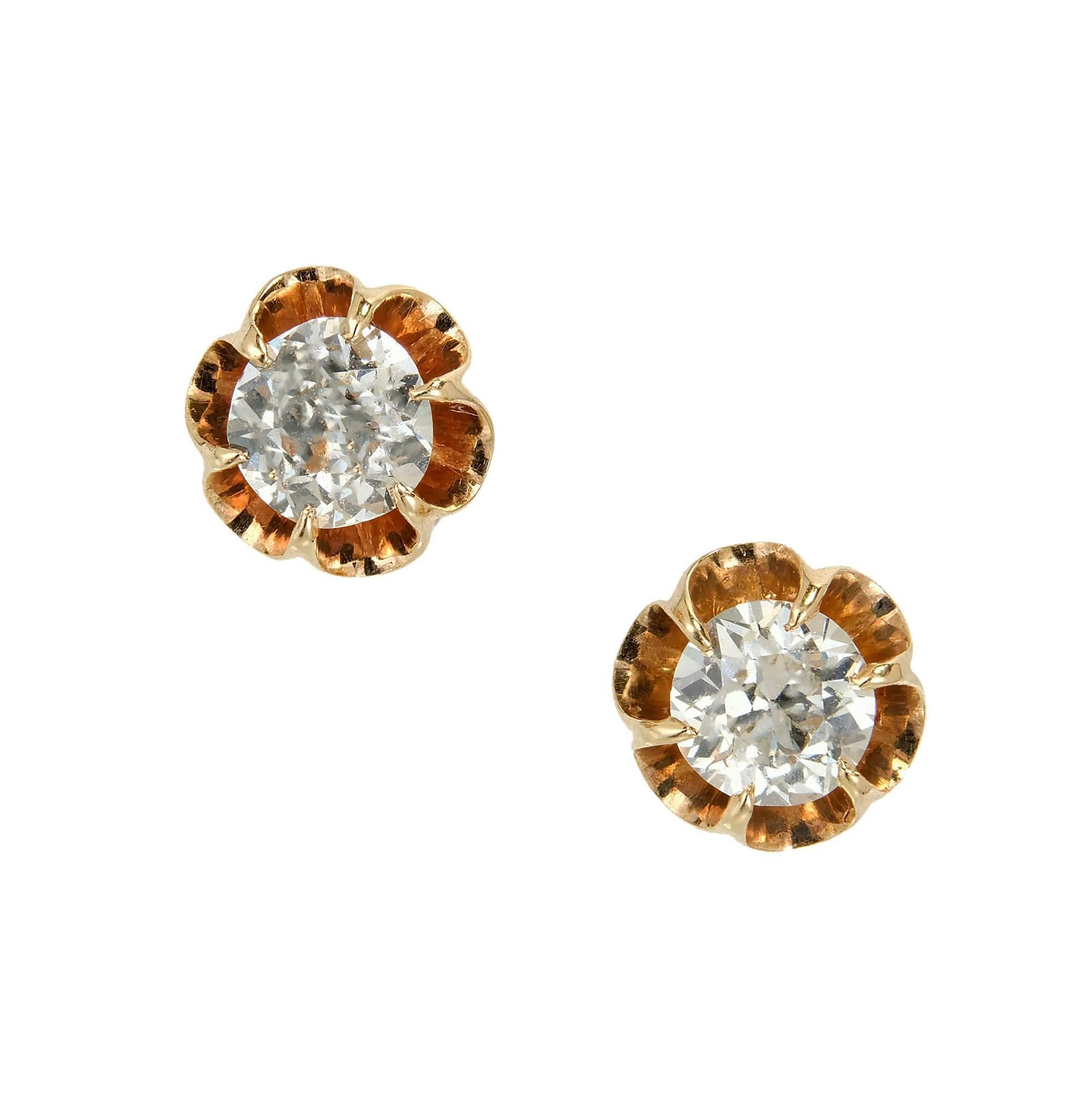 EGL Certified .75 Carat Art Deco Diamond Rose Gold Platinum Stud Earrings