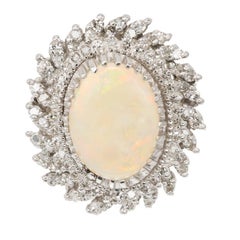 4.50 Carat Oval Opal Diamond Halo Gold Cocktail Ring