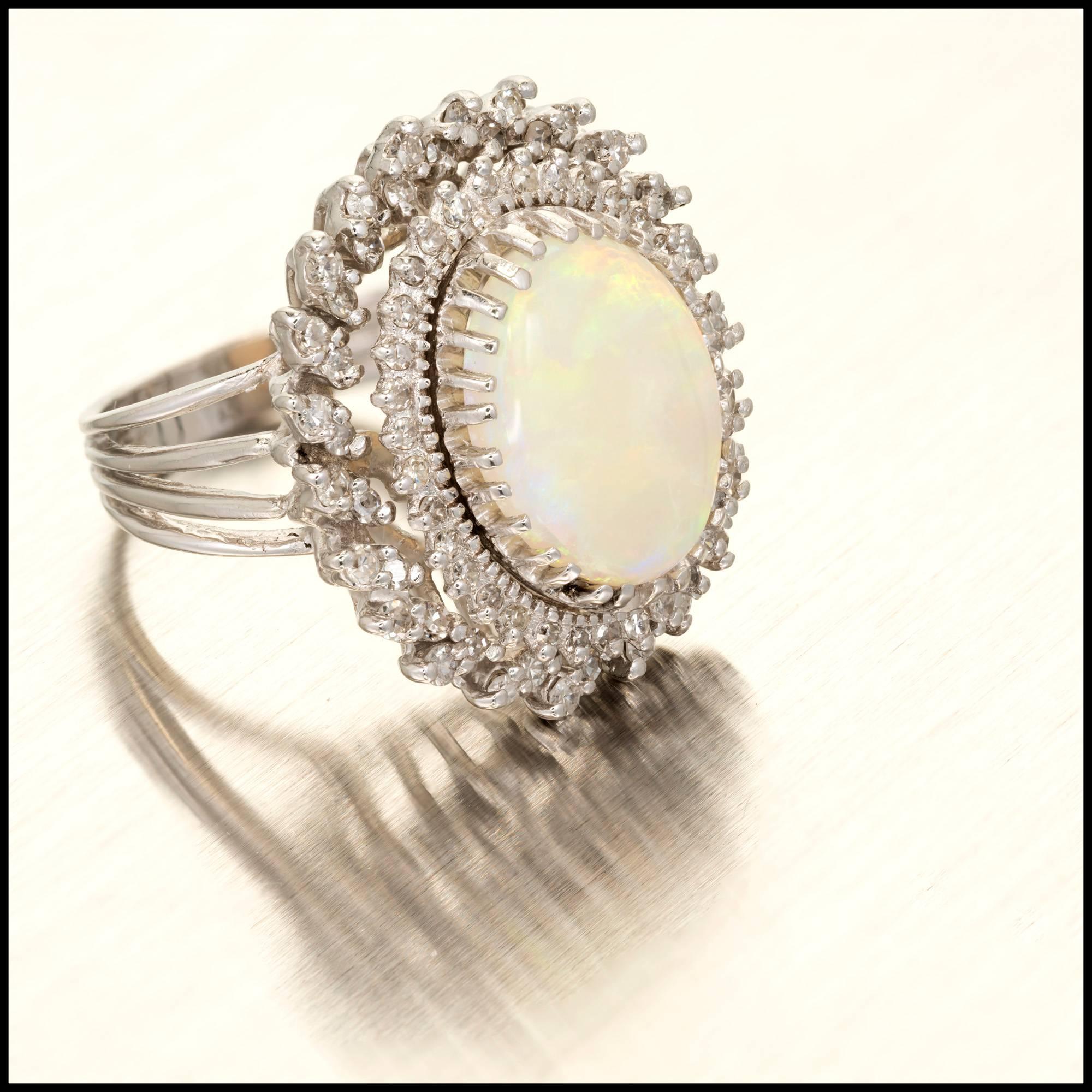 Oval Cut 4.50 Carat Oval Opal Diamond Halo Gold Cocktail Ring For Sale