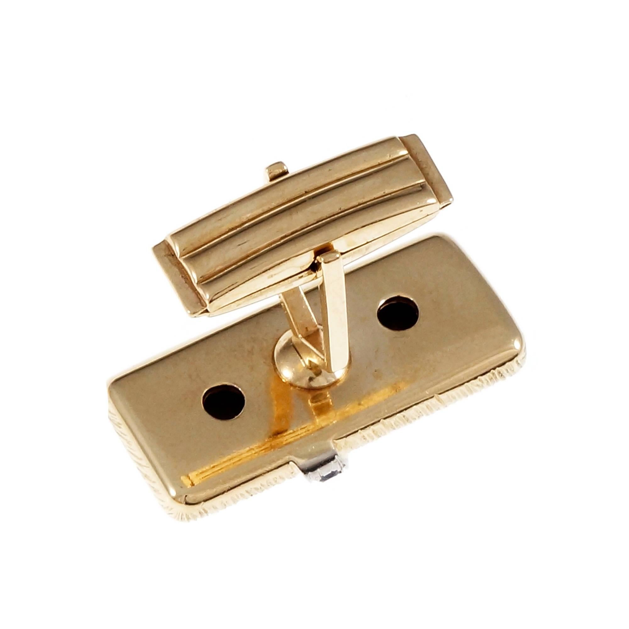 Sapphire Gold Textured Rectangular Cufflinks 1