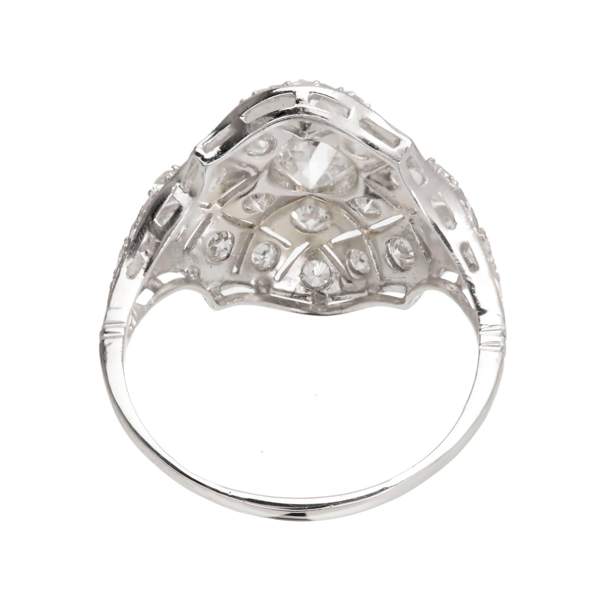 Women's Art Deco Diamond Platinum Dome Filigree Ring